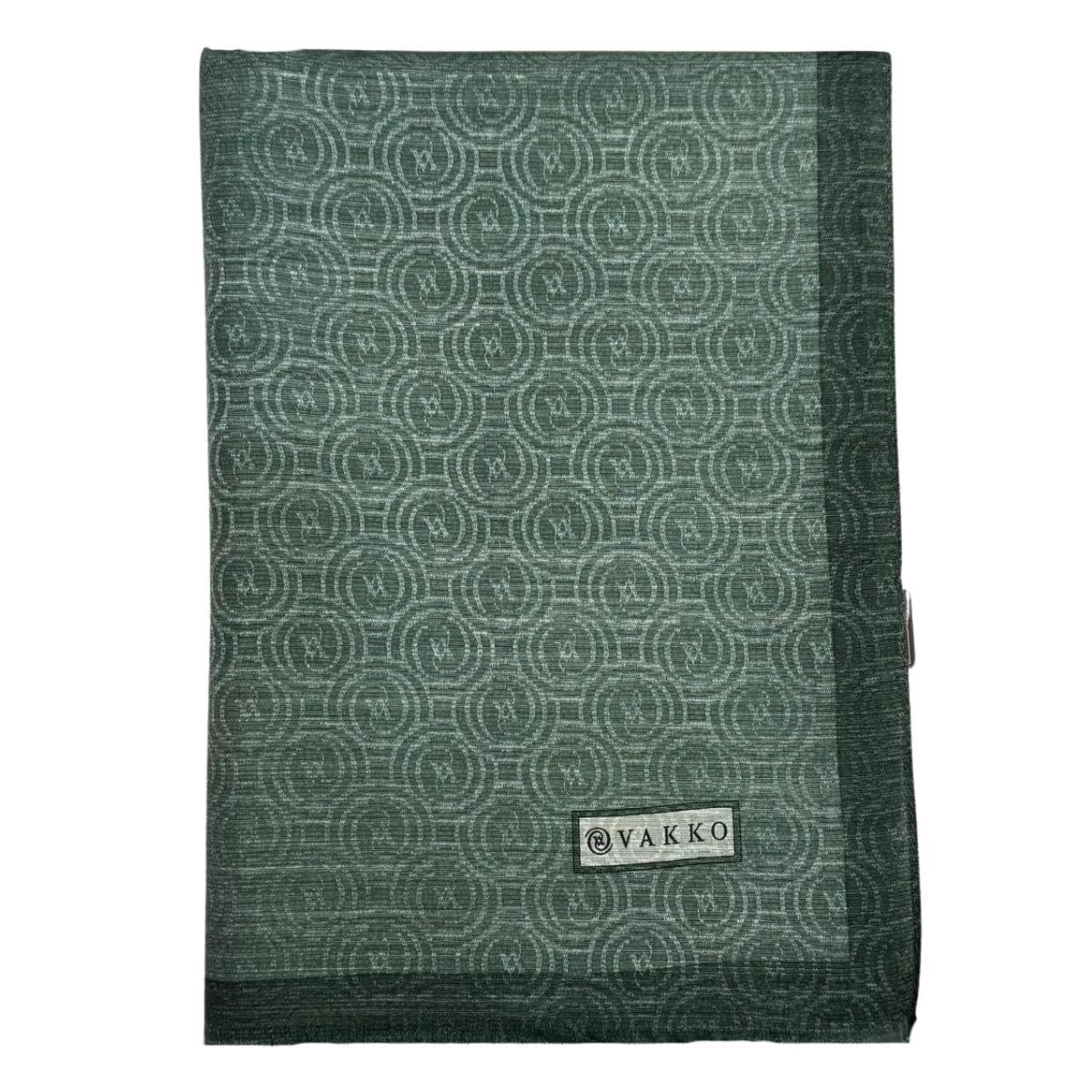 Vakko Pamuk İpek Şeritli Monogram Şal 41728-Koyu Yeşil