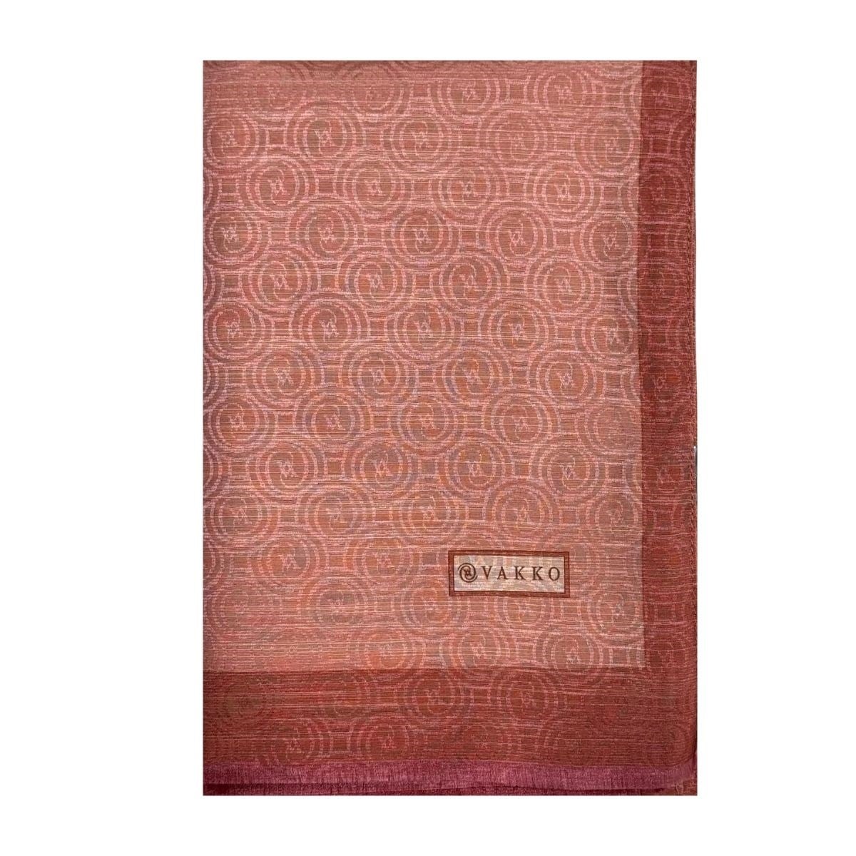Vakko  Pamuk İpek Şeritli Monogram Şal 041728-Somon
