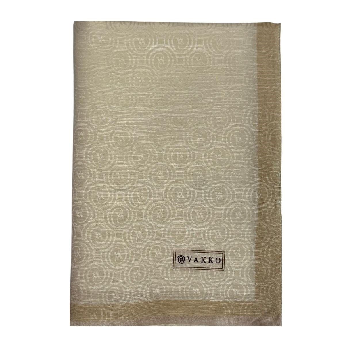 Vakko Pamuk İpek Şeritli Monogram Şal 41728-Ekru