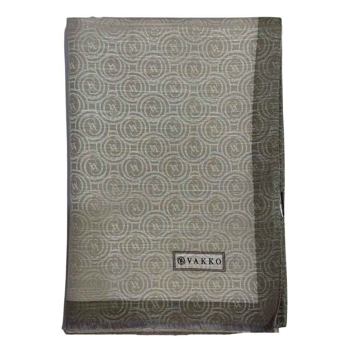 Vakko Pamuk İpek Şeritli Monogram Şal 41728-Vizon