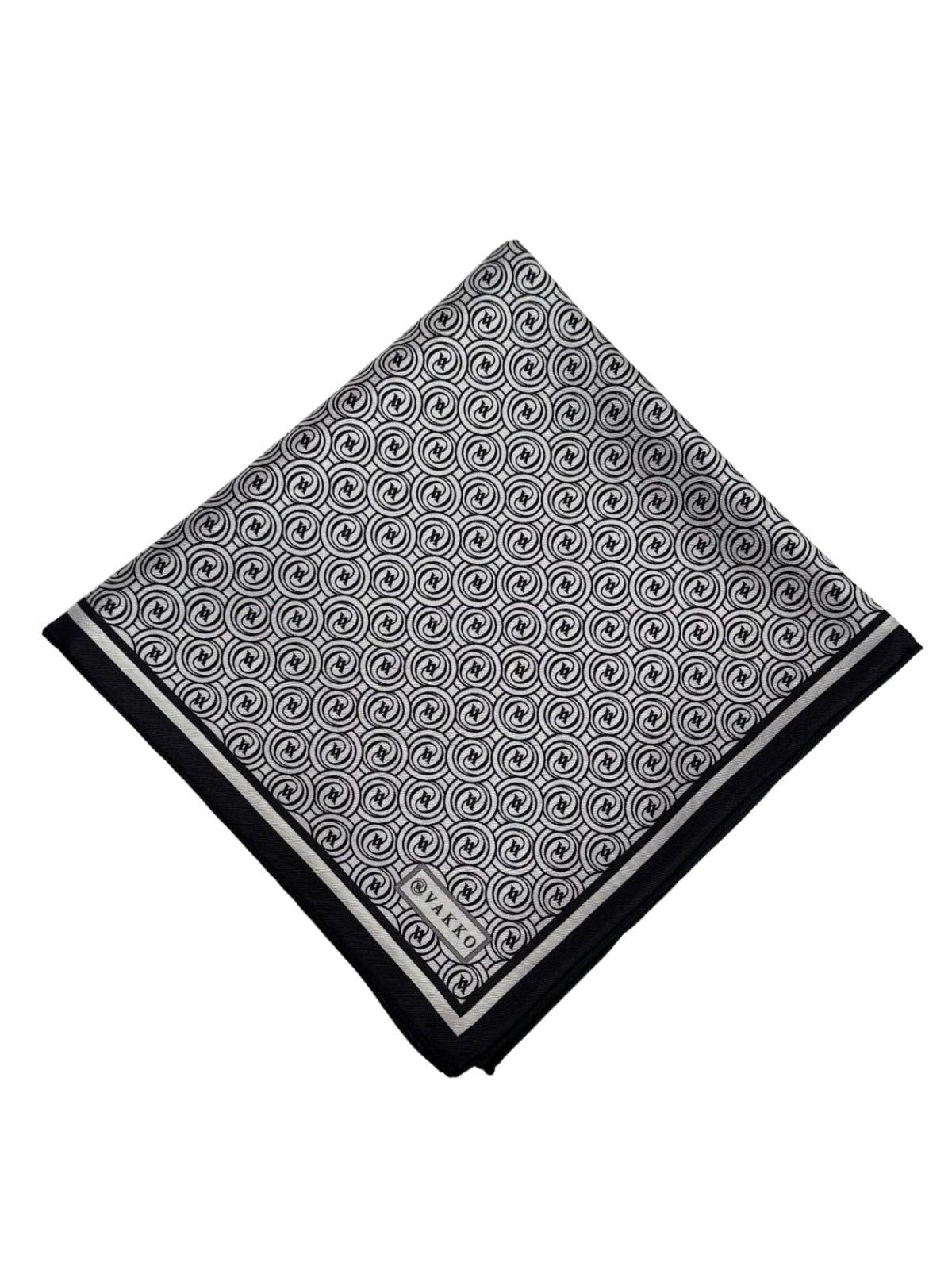 Vakko Tivil Monogram İpek Eşarp 41408-Beyaz-Siyah