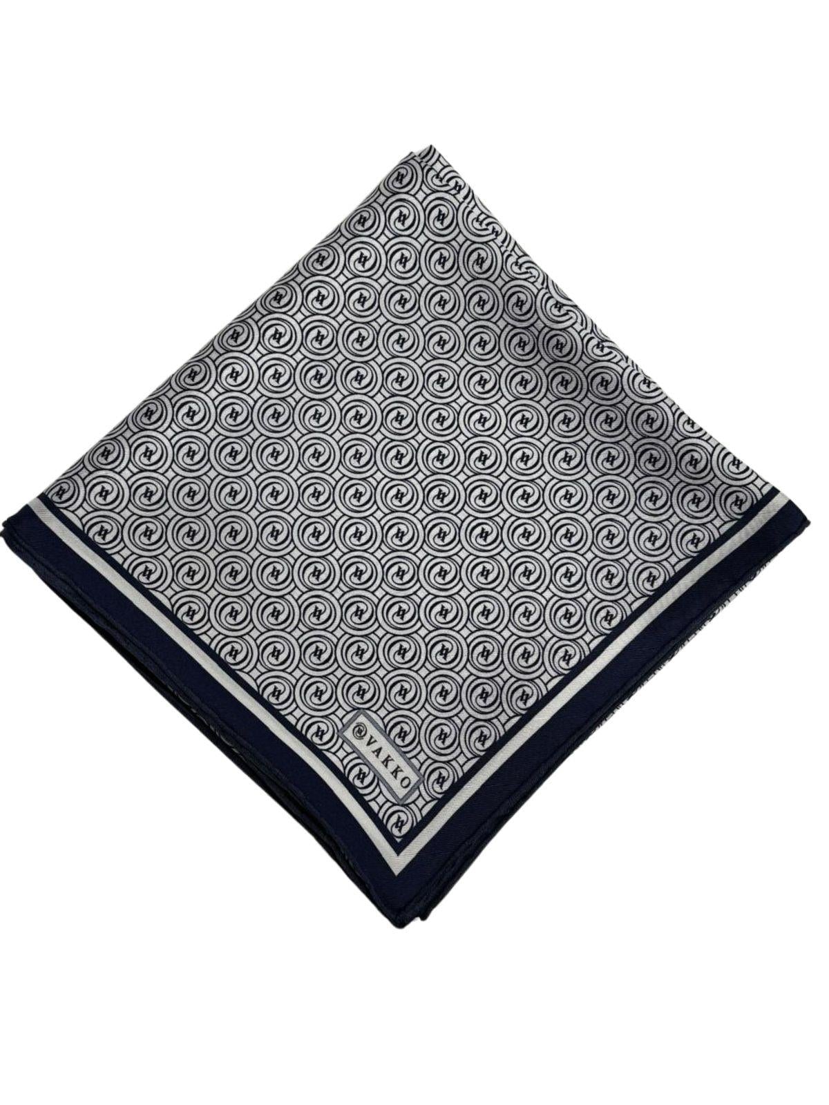Vakko Tivil Monogram İpek Eşarp 41408-Beyaz Lacivert