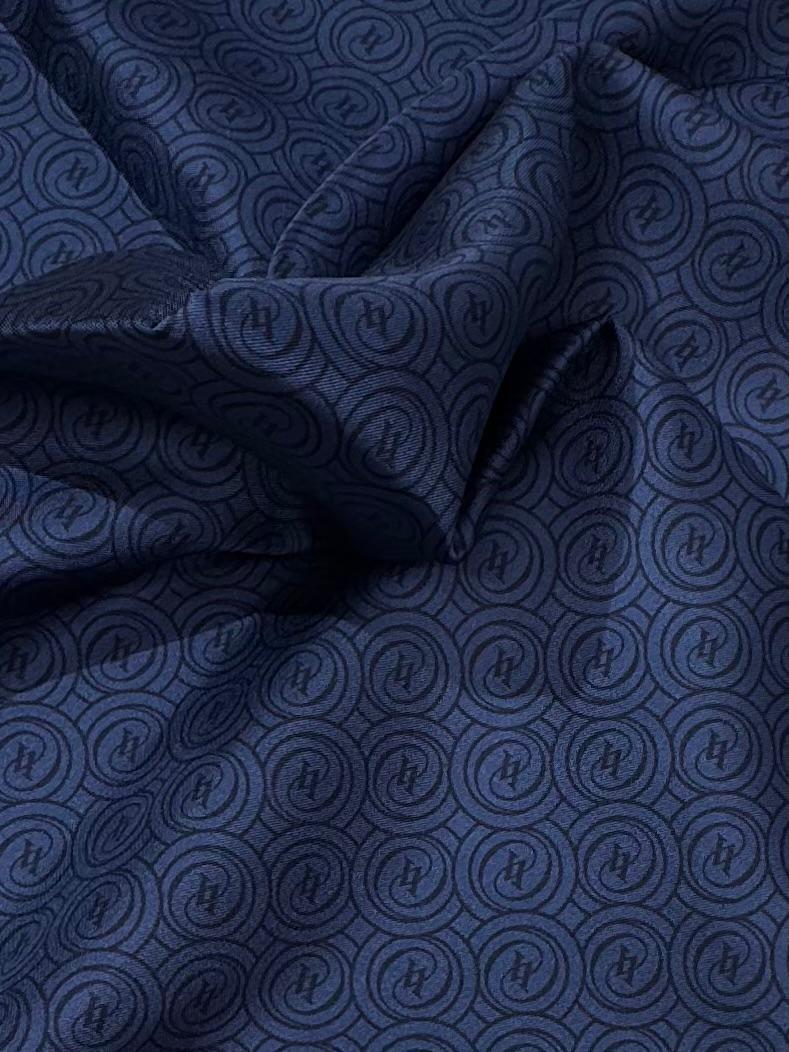 Vakko Tivil Monogram İpek Şal 41407-Lacivert