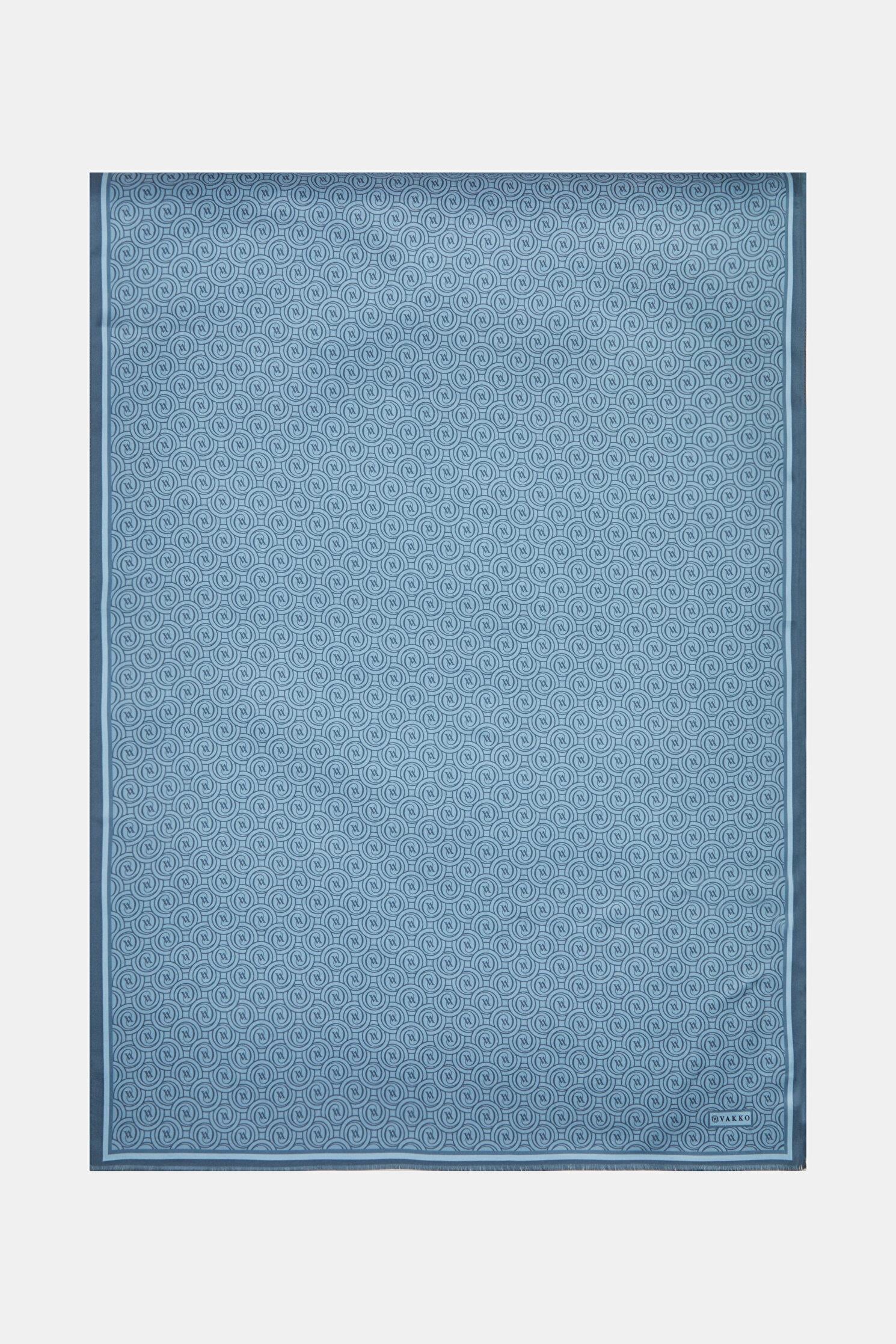 Vakko Tivil Monogram İpek Şal 41407-Mavi