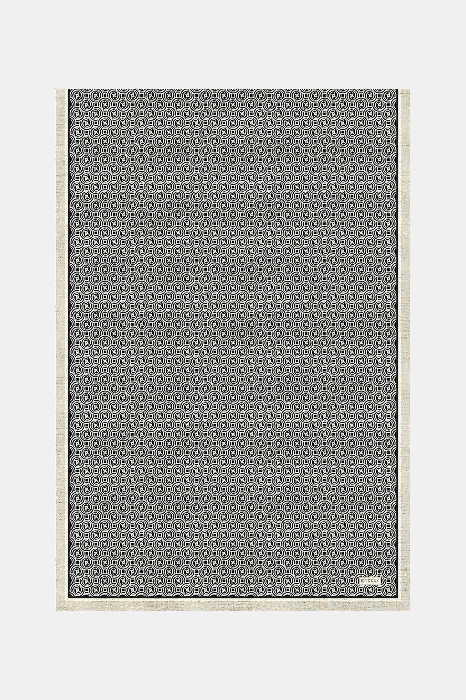 Vakko Tivil Monogram İpek Şal 41407-Siyah Ekru