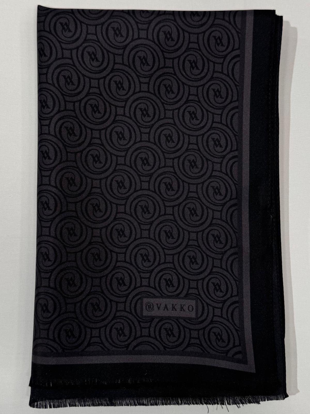 Vakko Tivil Monogram İpek Şal 41407-Siyah