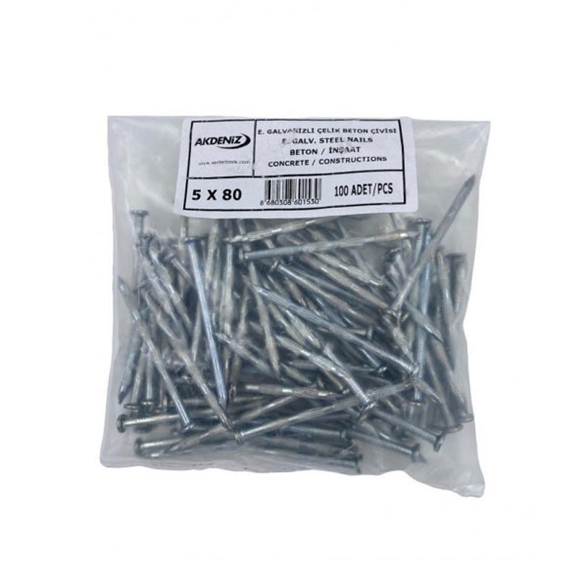 Akdeniz - 5x80 Kanallı Çelik Çivi 100 Adet Beton Çivisi