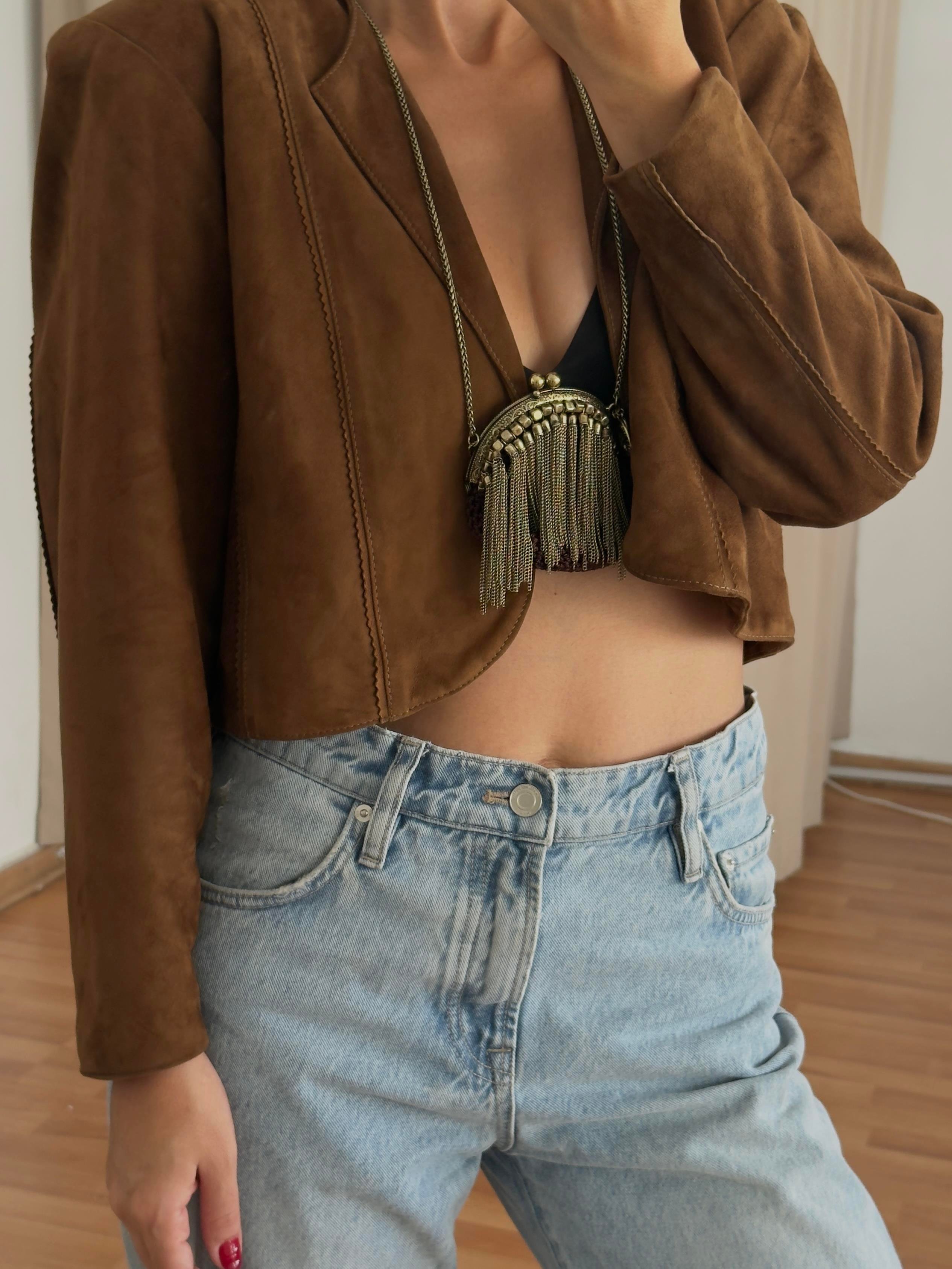 %100 DERİ TABA CROP CEKET