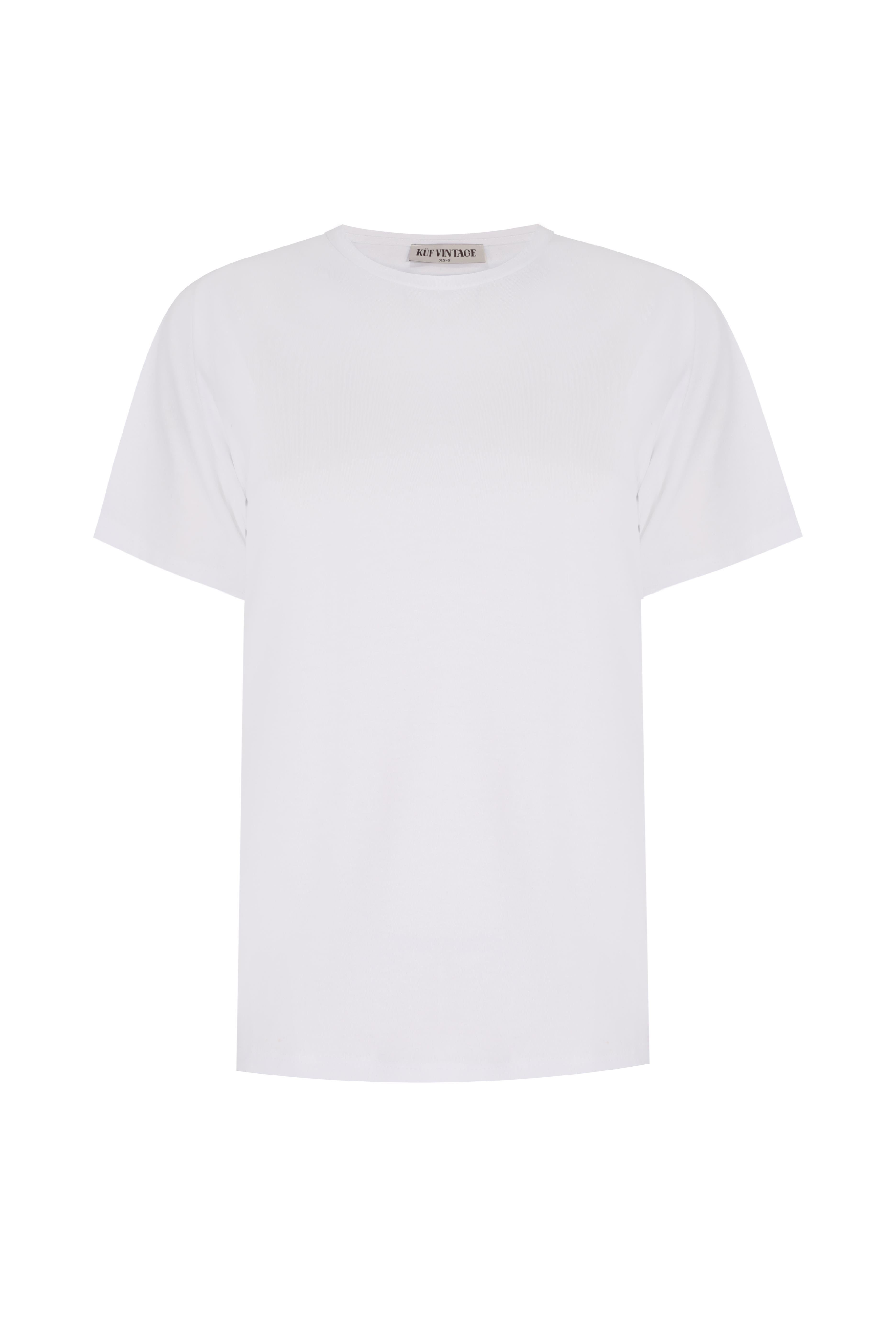 Beyaz Bisiklet Yaka Basic Tshirt