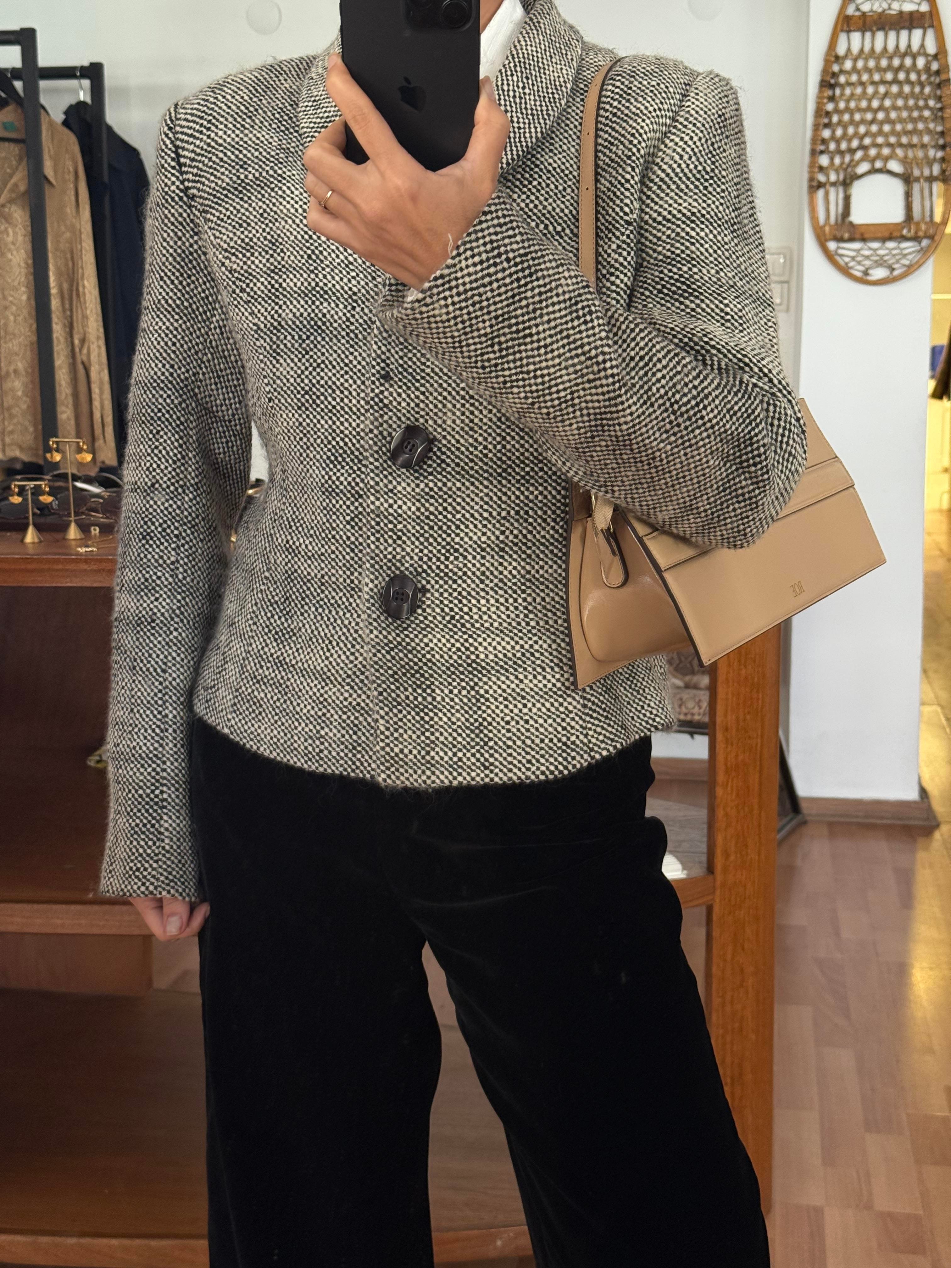 SİYAH-KREM TÜVİT BLAZER CEKET