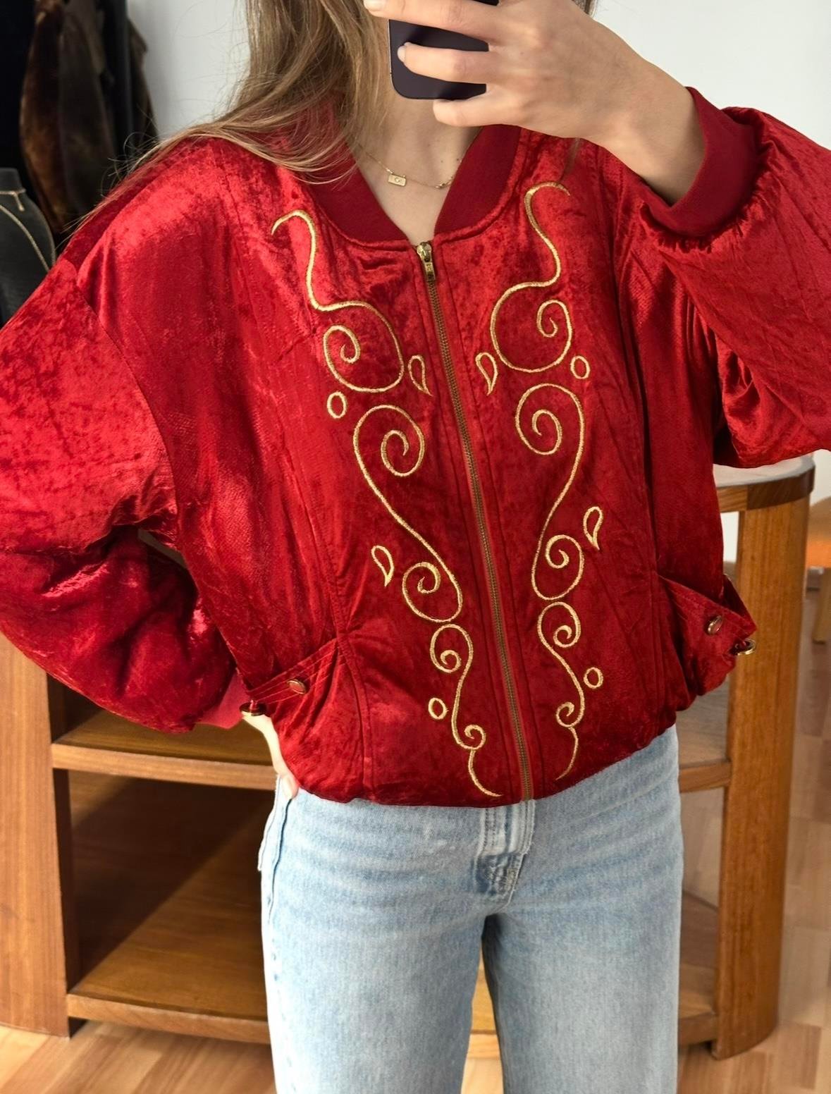 KIRMIZI KADİFE BOMBER CEKET