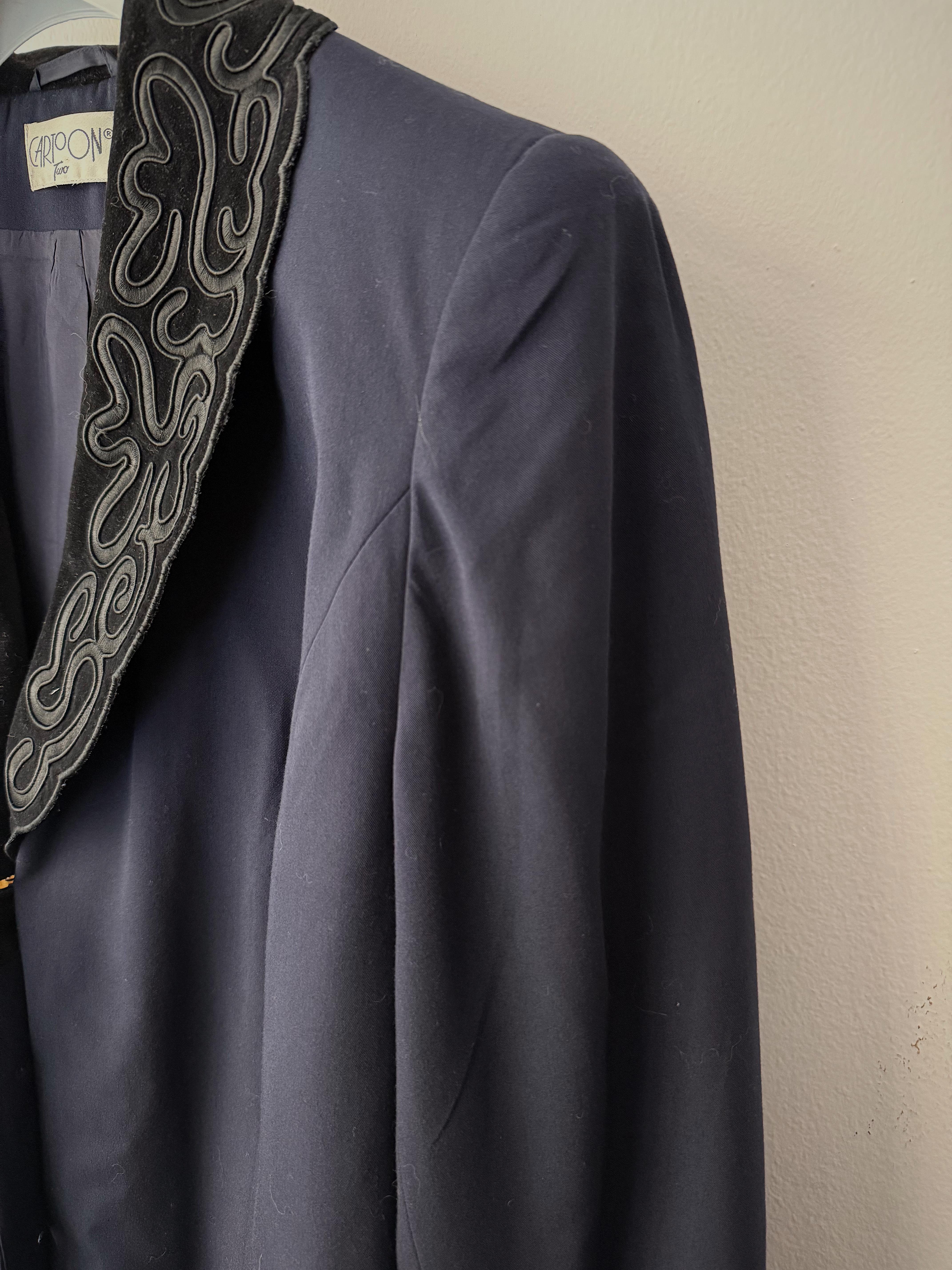 Lacivert Nakışlı Blazer