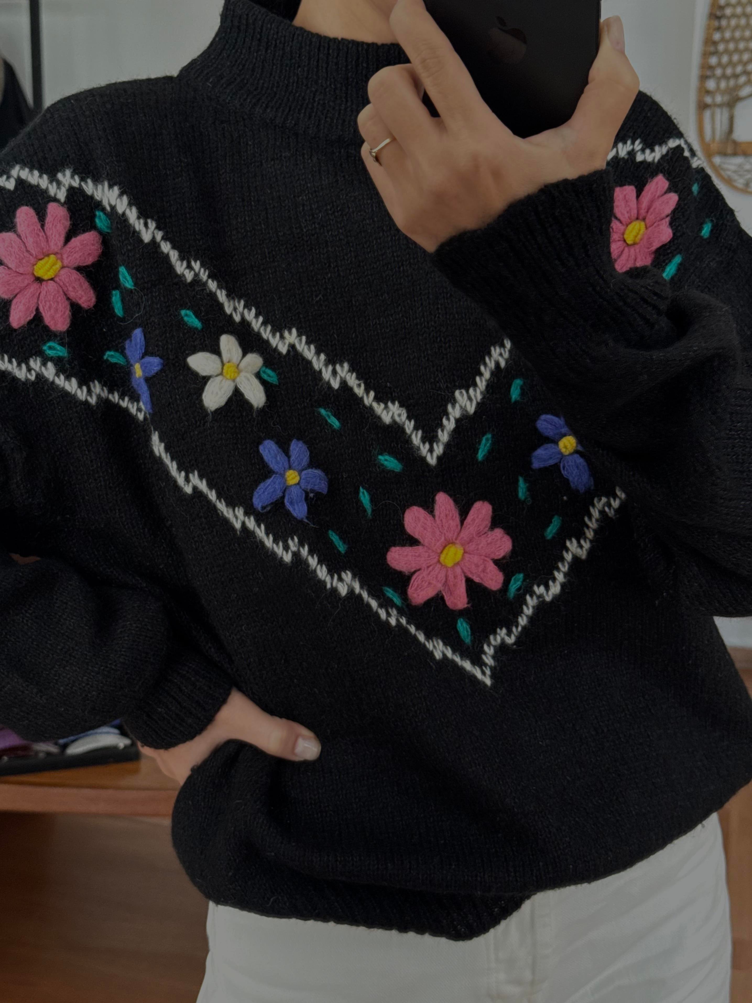 %100 YÜN HANDMADE SİYAH KAZAK