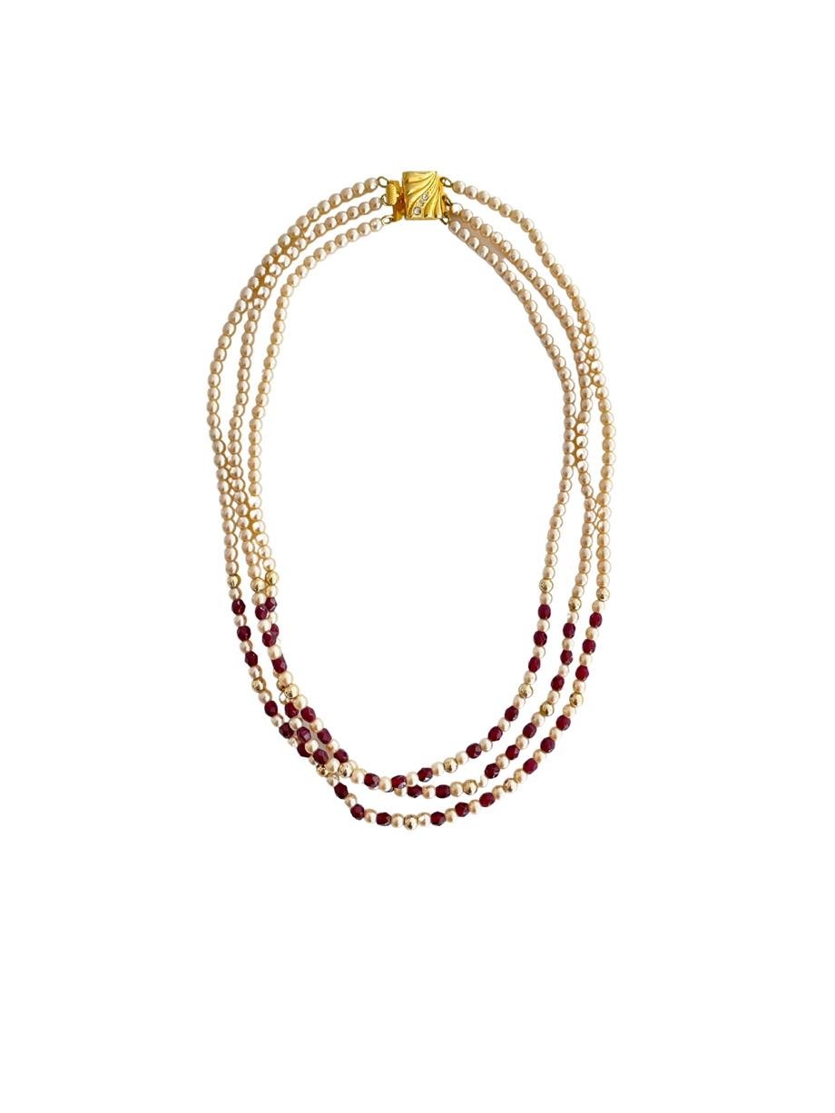 Vintage İncili Gold Klipsli Kolye