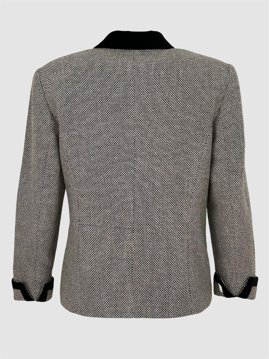 Vintage Siyah Şeritli Mini Ekose Blazer Ceket