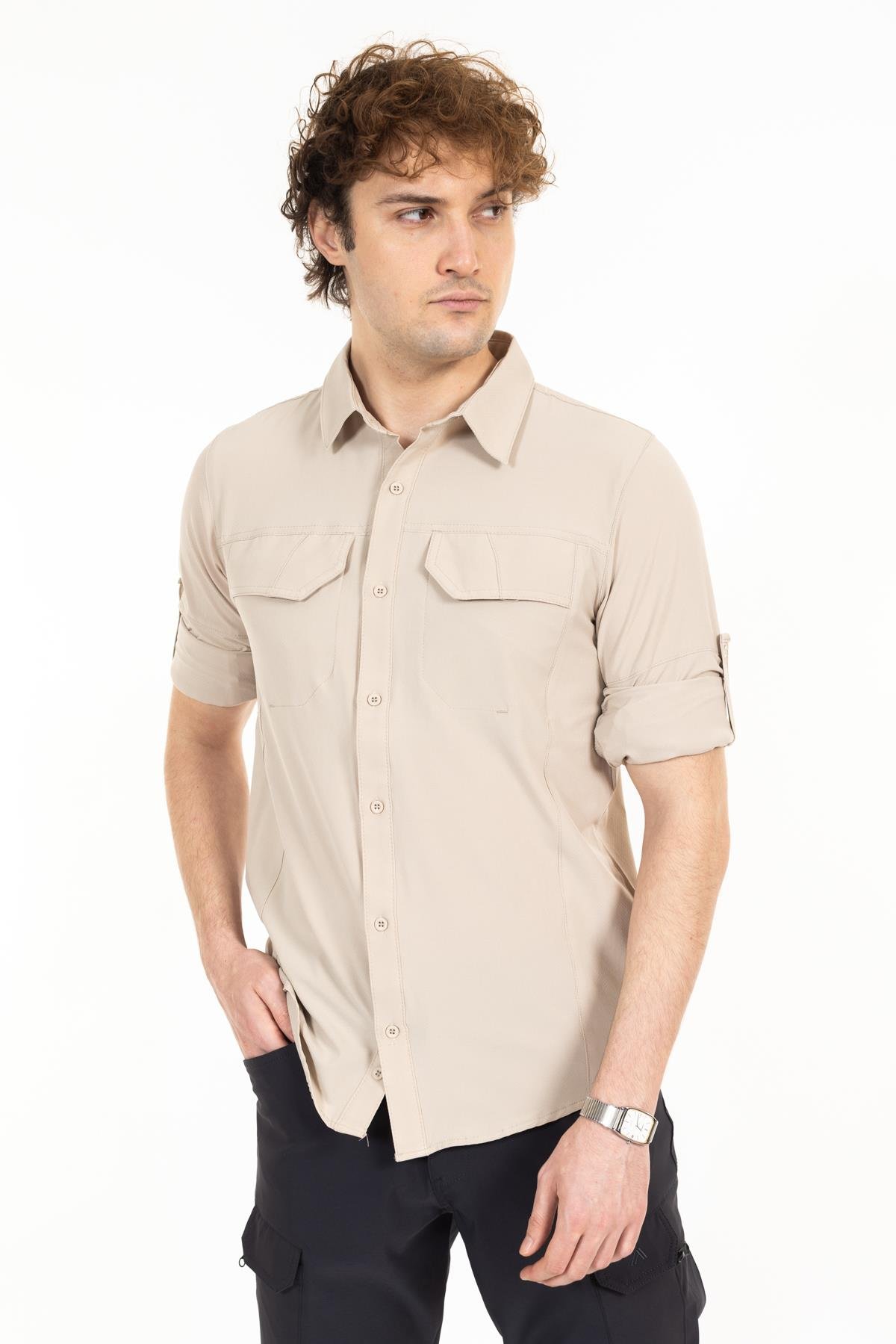 AKN 225 LİKRALI PREMİUM TAKTİK GÖMLEK-TAŞ BEYAZ