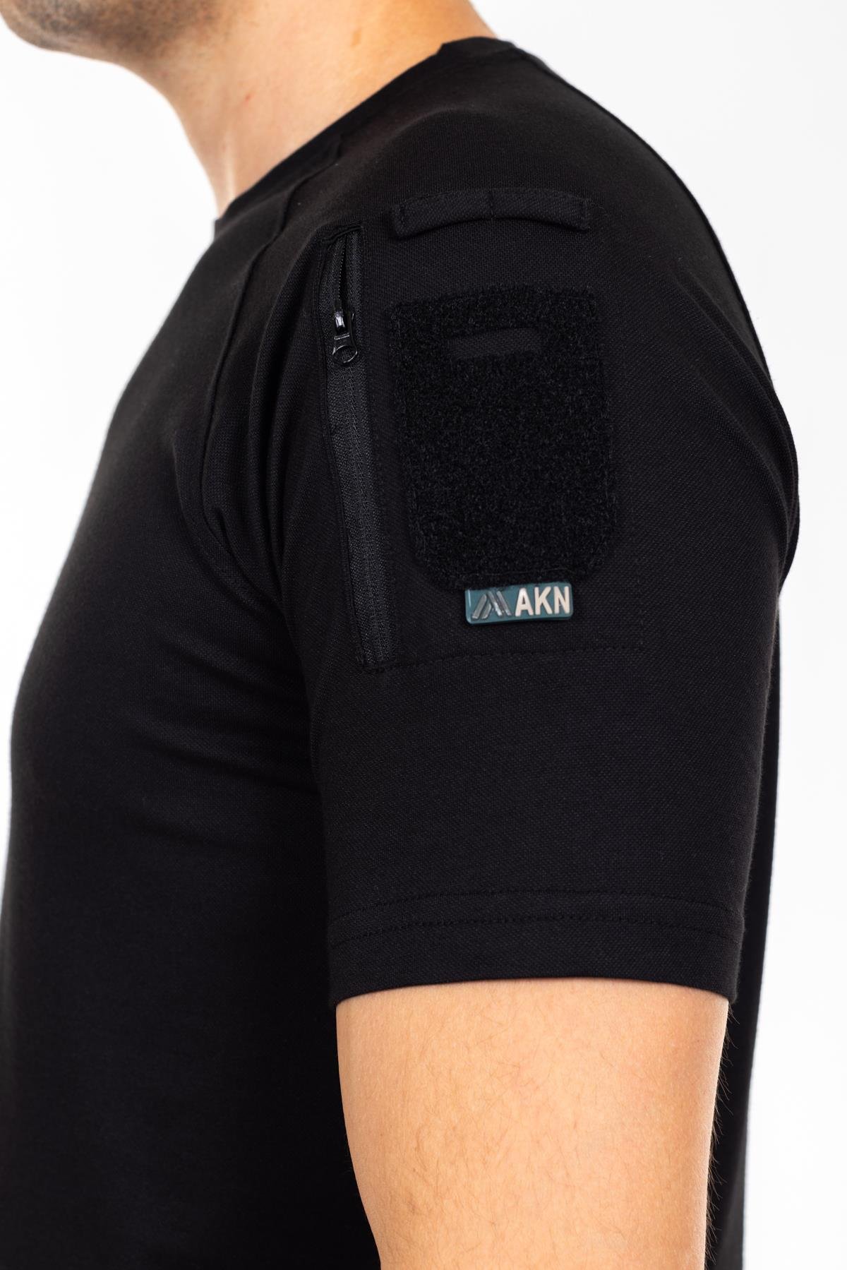 AKN 713 BİSİKLET YAKA KISA KOLLU TAKTİK T-SHIRT-SİYAH