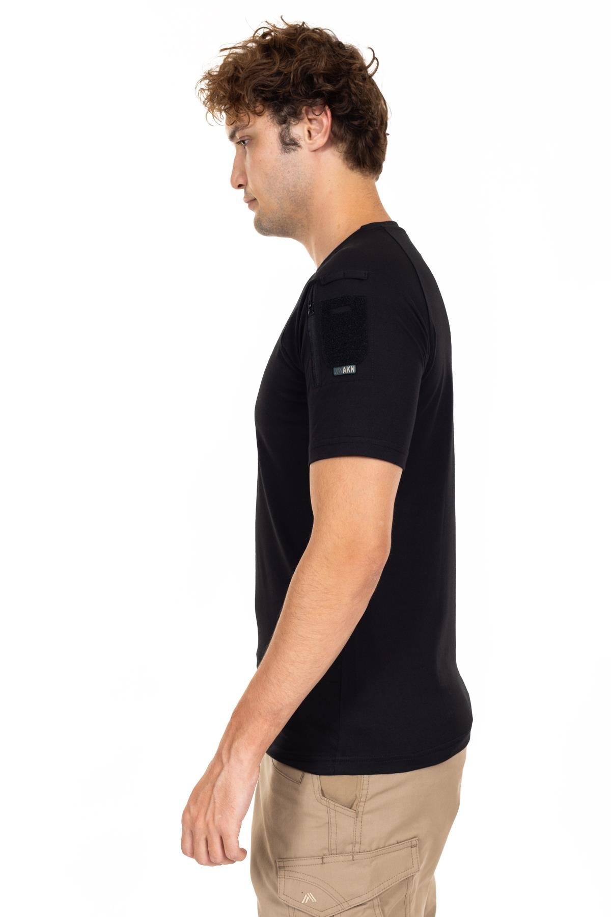 AKN 713 BİSİKLET YAKA KISA KOLLU TAKTİK T-SHIRT-SİYAH