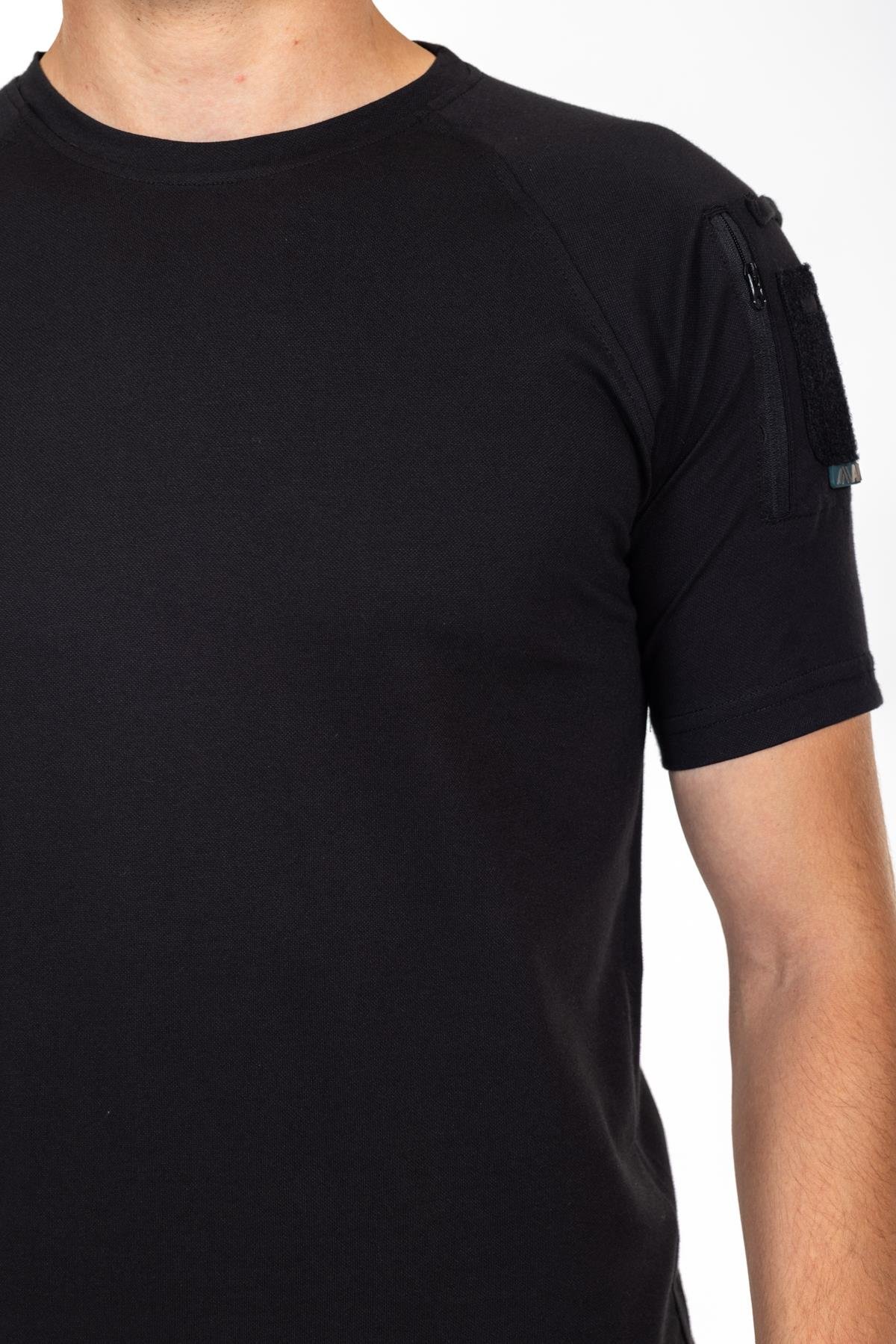 AKN 713 BİSİKLET YAKA KISA KOLLU TAKTİK T-SHIRT-SİYAH