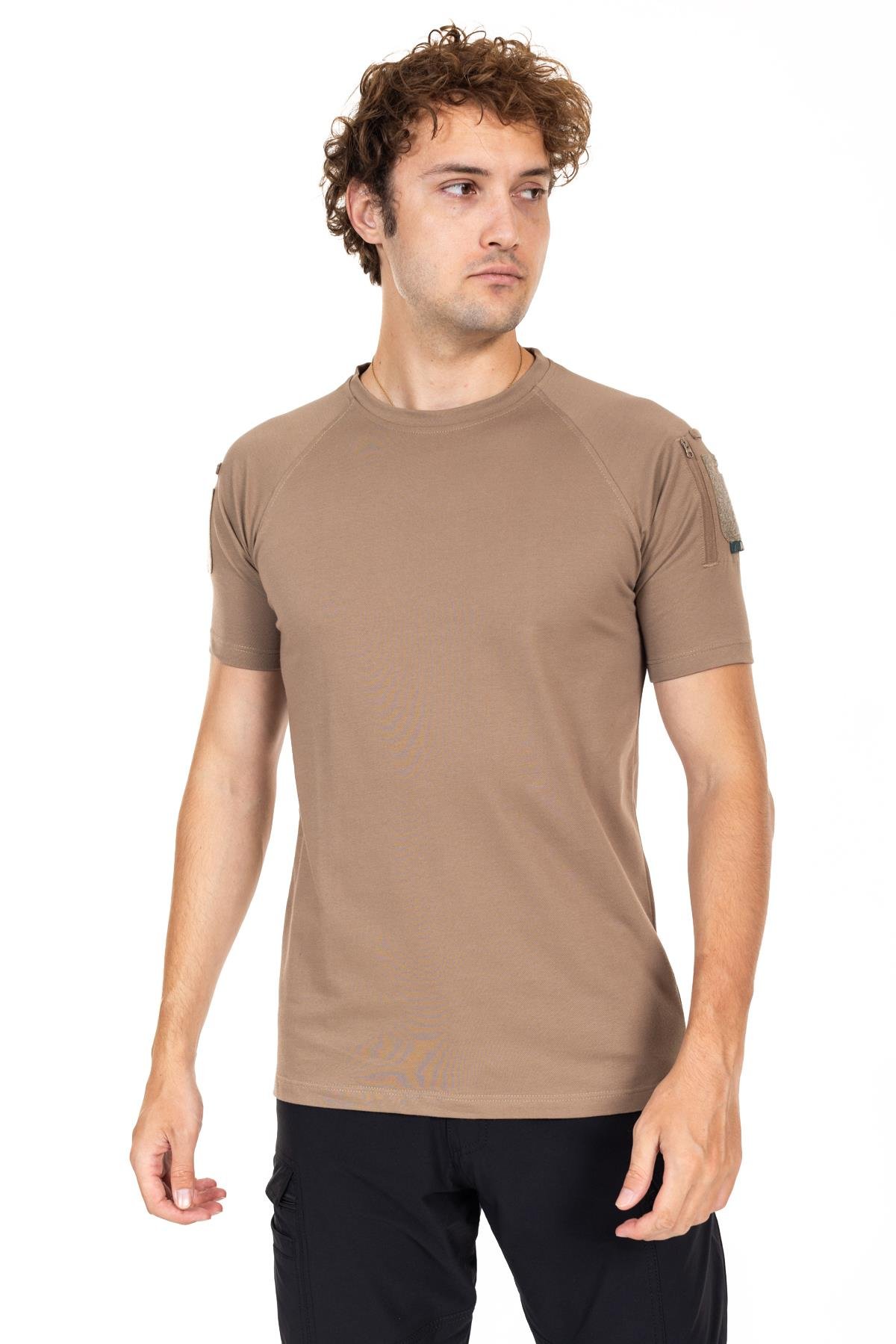 AKN BİSİKLET YAKA KISA KOLLU TAKTİK T-SHIRT-BEJ