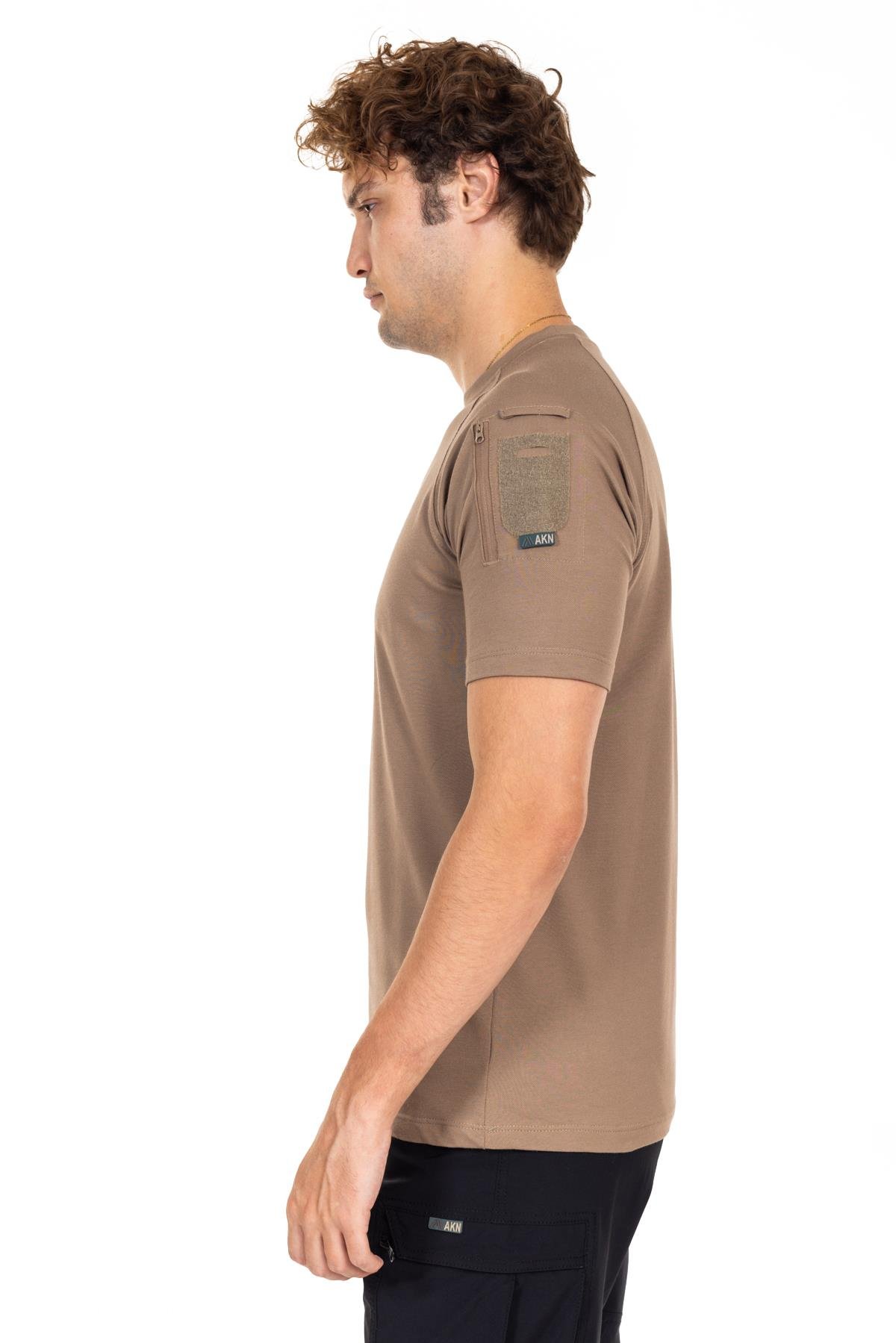 AKN BİSİKLET YAKA KISA KOLLU TAKTİK T-SHIRT-BEJ