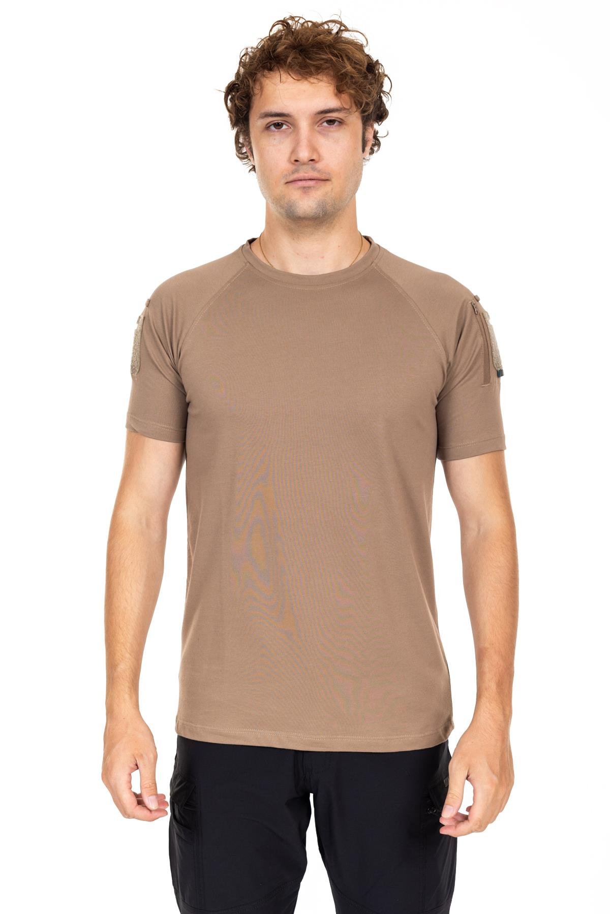 AKN BİSİKLET YAKA KISA KOLLU TAKTİK T-SHIRT-BEJ