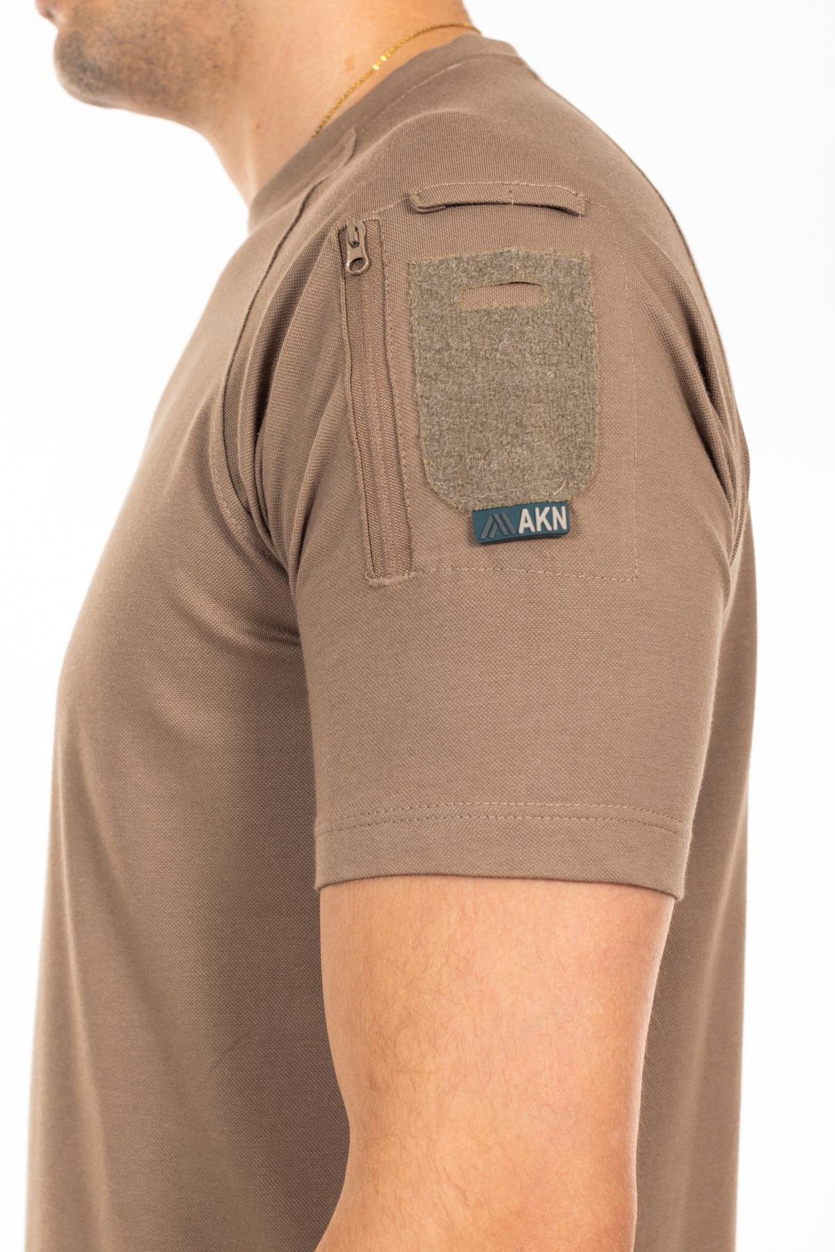 AKN BİSİKLET YAKA KISA KOLLU TAKTİK T-SHIRT-BEJ