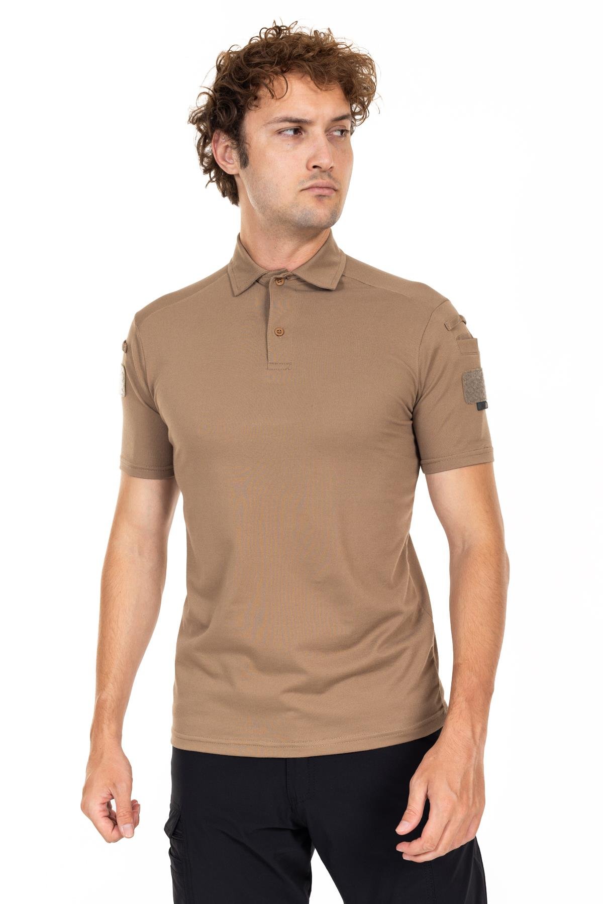 AKN POLO YAKA KISA KOLLU TAKTİK T-SHIRT-BEJ