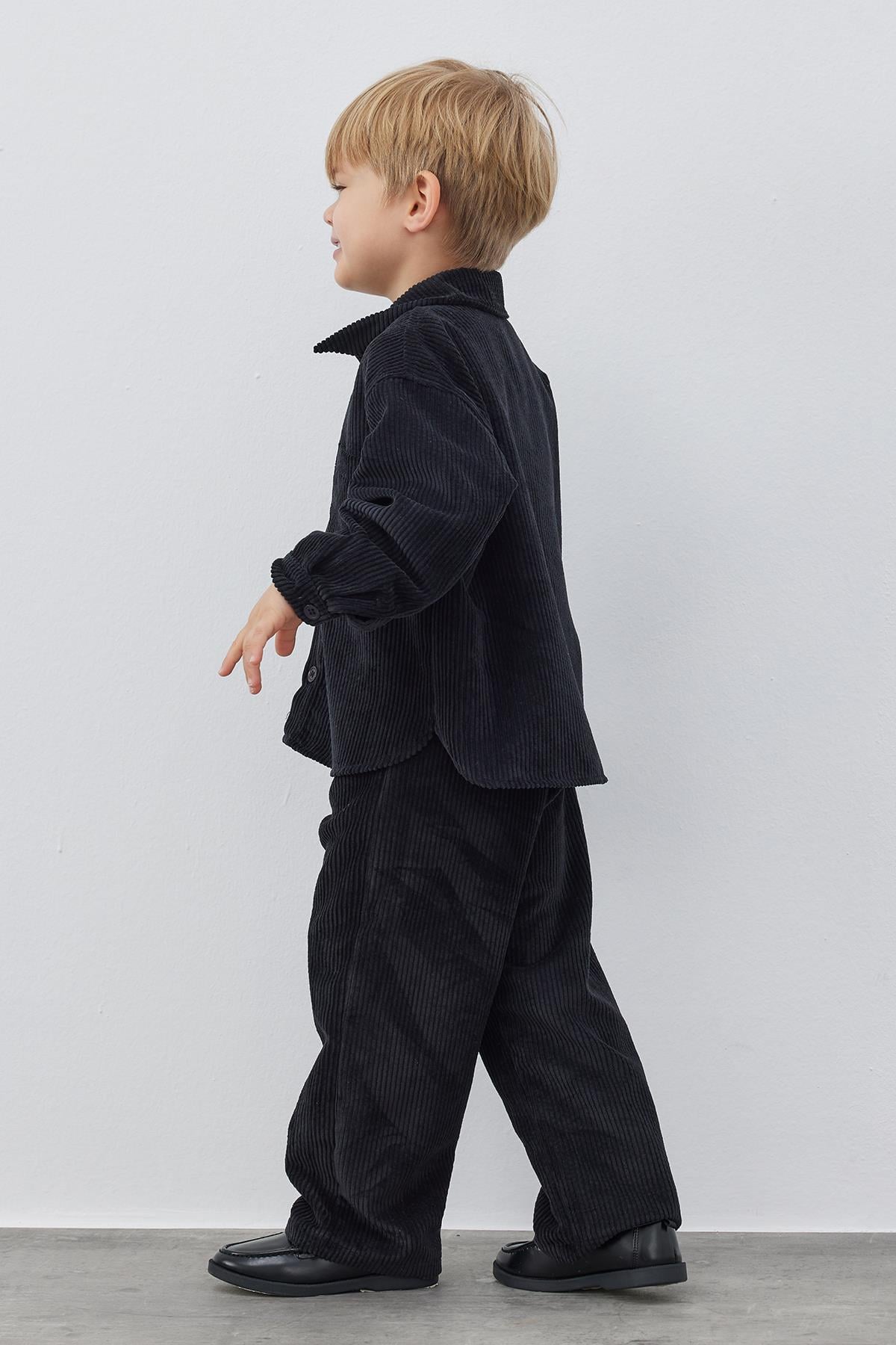 Siyah Kadife Oversize Ceket Takım