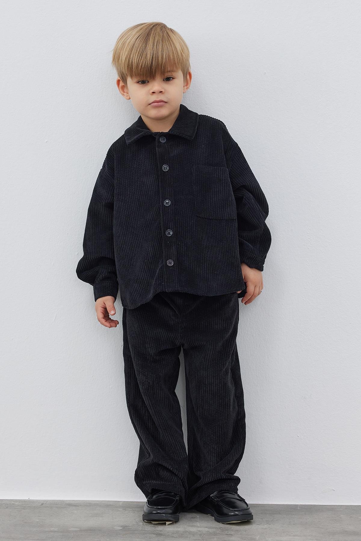 Siyah Kadife Oversize Ceket Takım