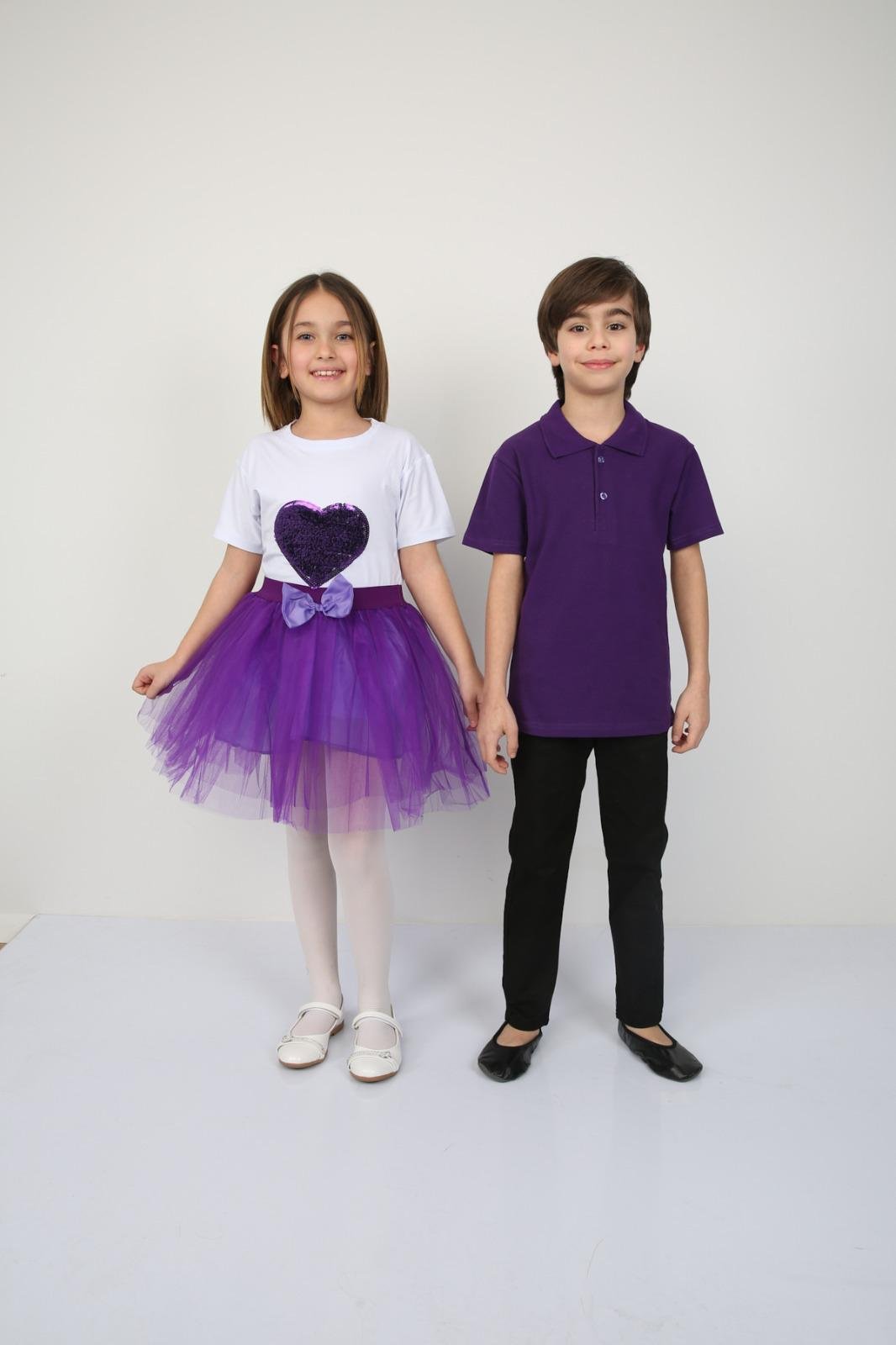 23 Nisan Kız Çocuk T-shirt Mor Beyaz Tütü Etek Kombin Erkek Çocuk Polo Yaka Turkuaz Pantolon Takım Gösteri Kıyafetleri