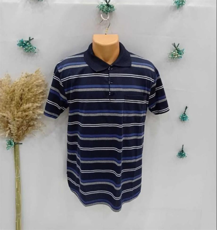 erkek Baba model polo Yakalı Penye çizgi Desenli Tshirt babalar günü