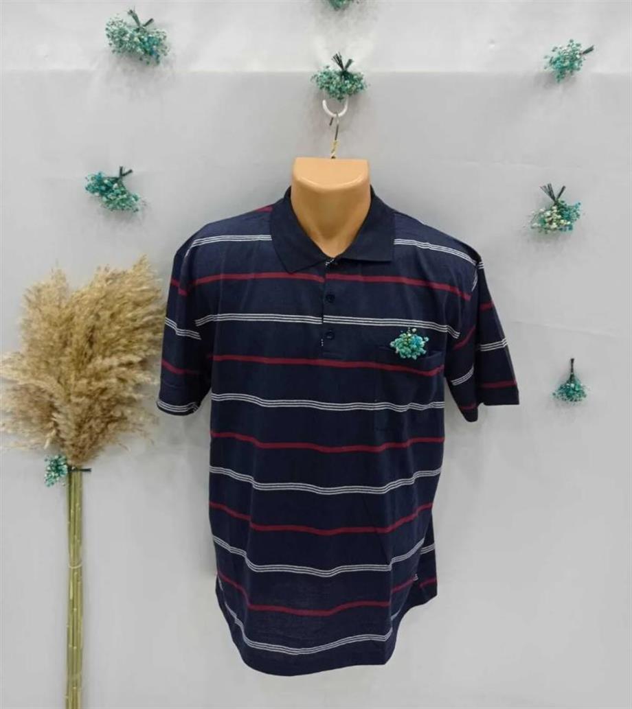 erkek Baba model polo Yakalı Penye çizgi Desenli Tshirt babalar günü
