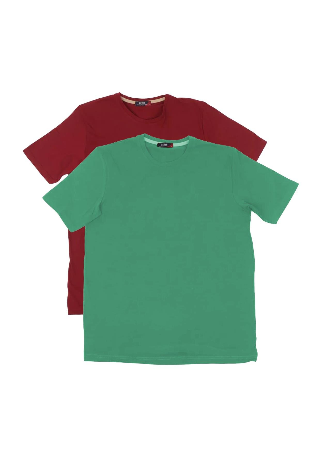Erkek Bisiklet Yaka Kısa Kol Comfort Basic 2li Bordo Su Yeşili Tişört