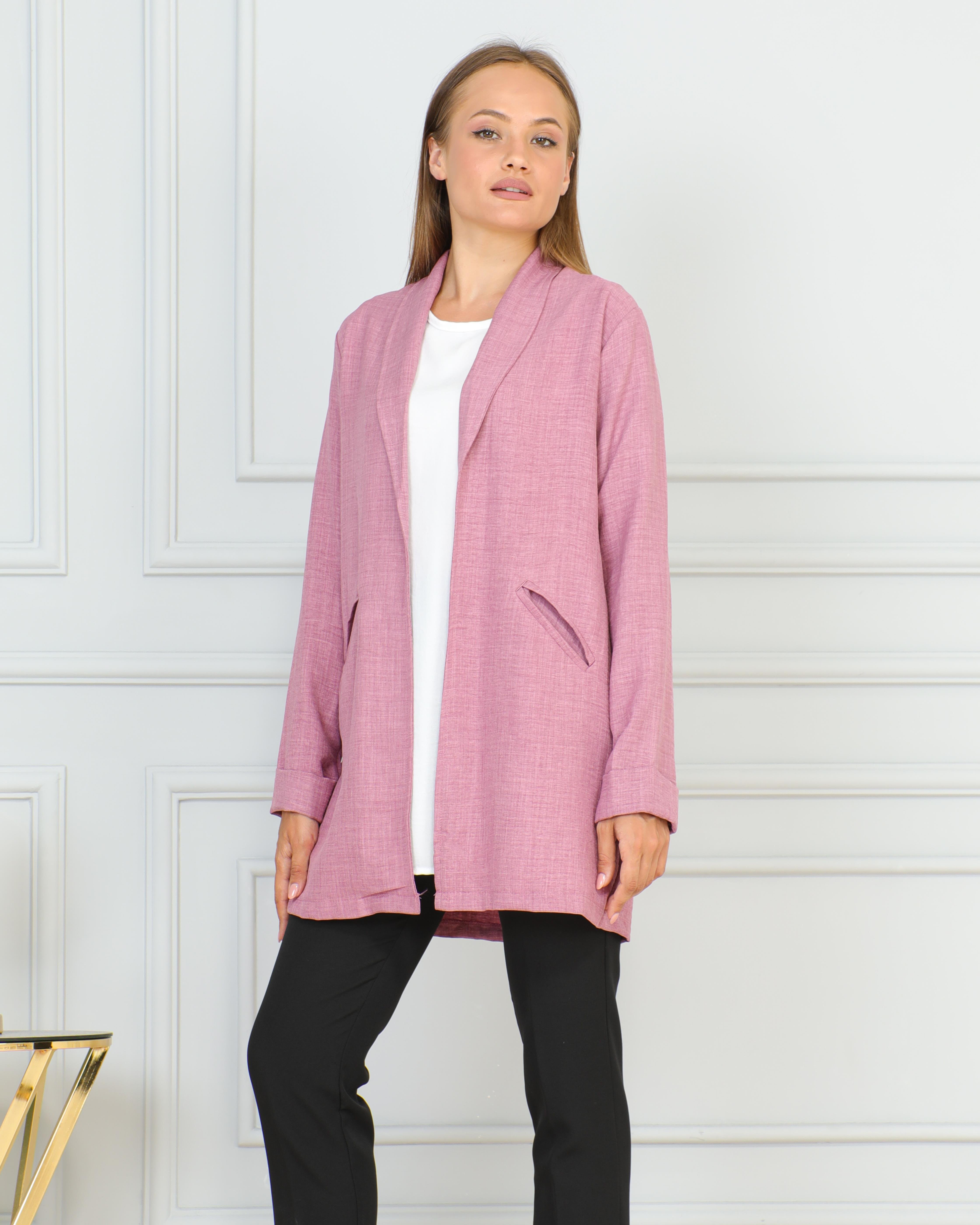 KADIN GİY ÇIK COMFORT PEMBE RENK KETEN CEKET İÇLİ DIŞLI RAHAT KALIP CEKET