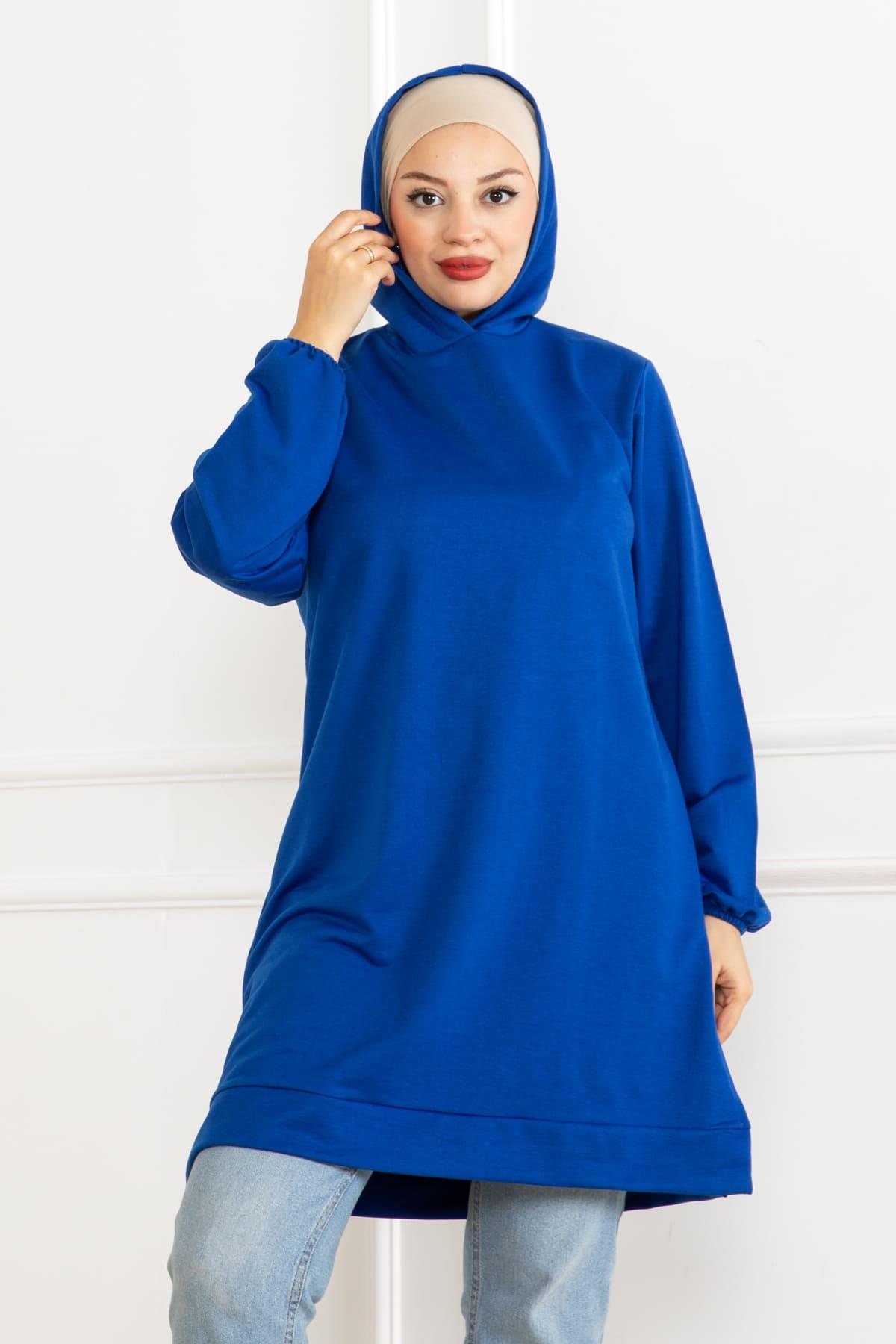 Kadın Kapüşonlu Siyah Uzun Tesettür Tunik Sweatshirt