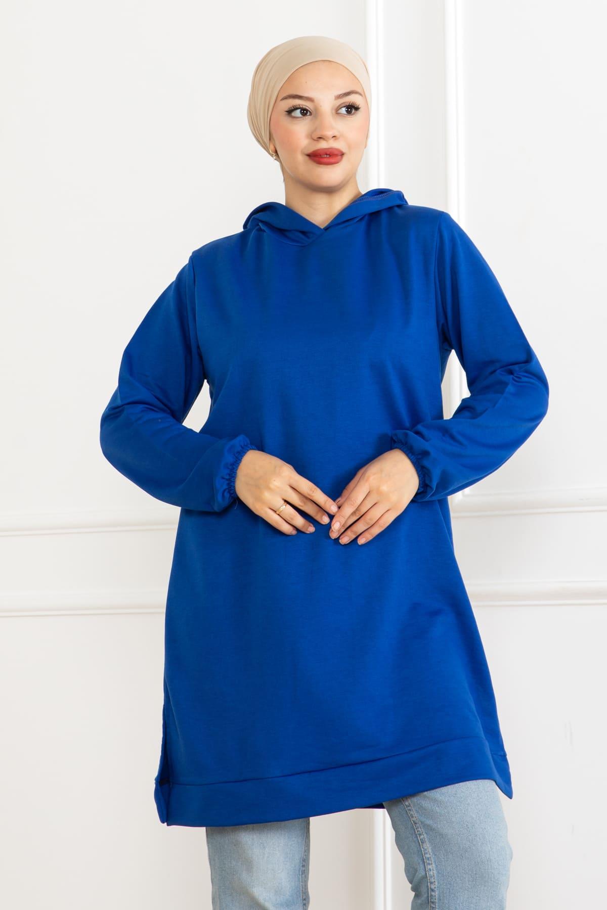 Kadın Kapüşonlu Siyah Uzun Tesettür Tunik Sweatshirt