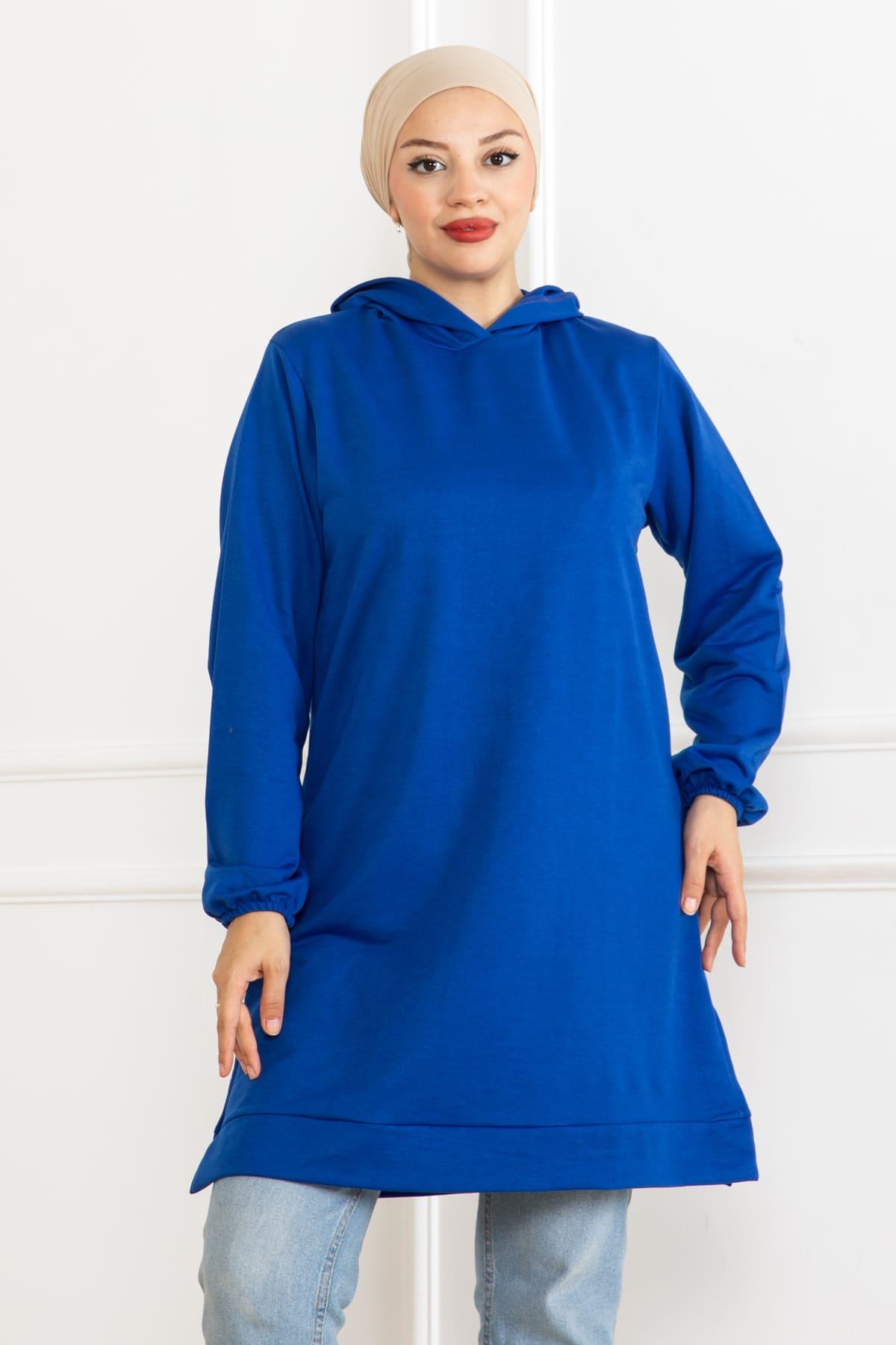 Kadın Kapüşonlu Siyah Uzun Tesettür Tunik Sweatshirt