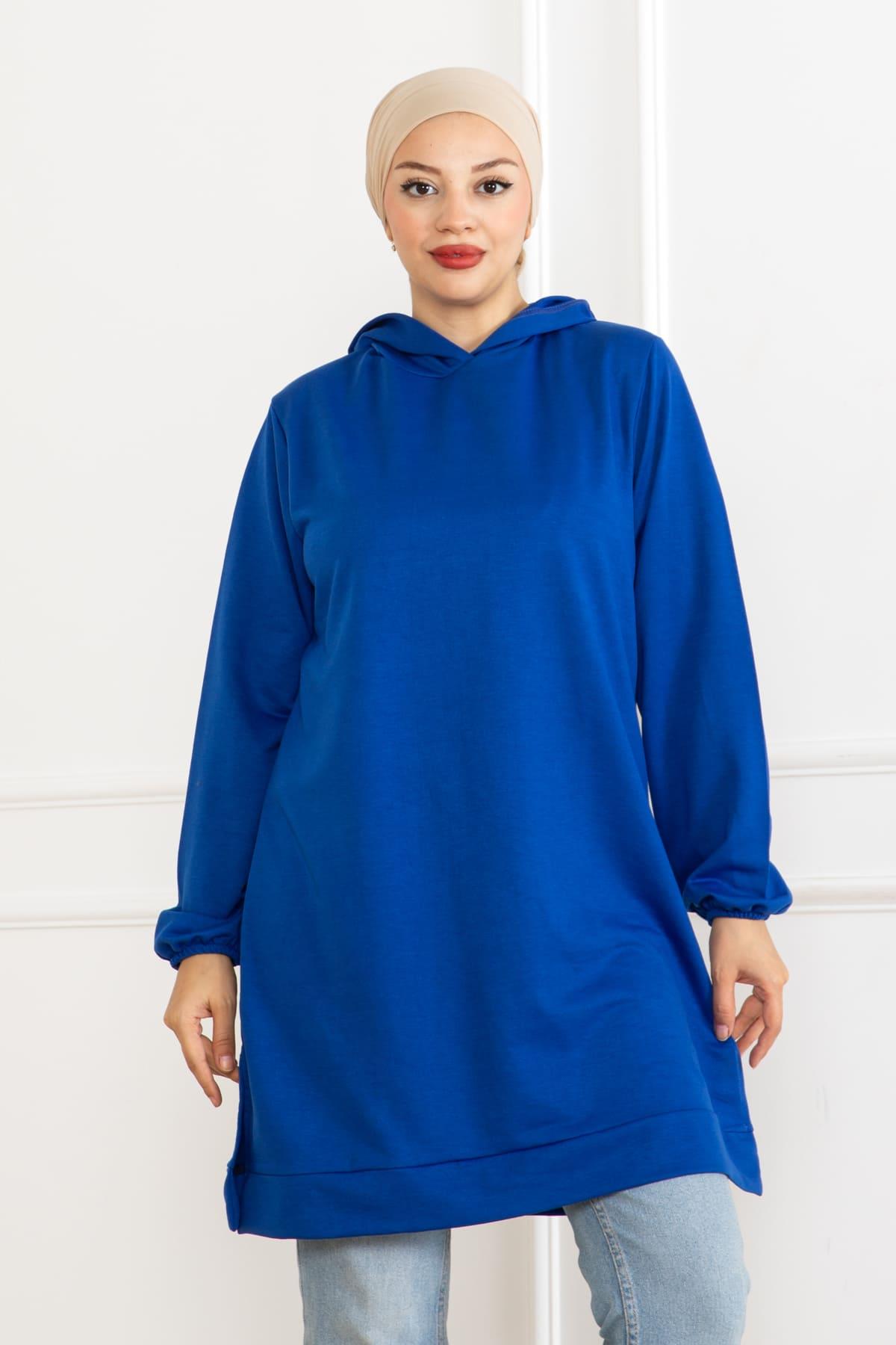 Kadın Kapüşonlu Siyah Uzun Tesettür Tunik Sweatshirt