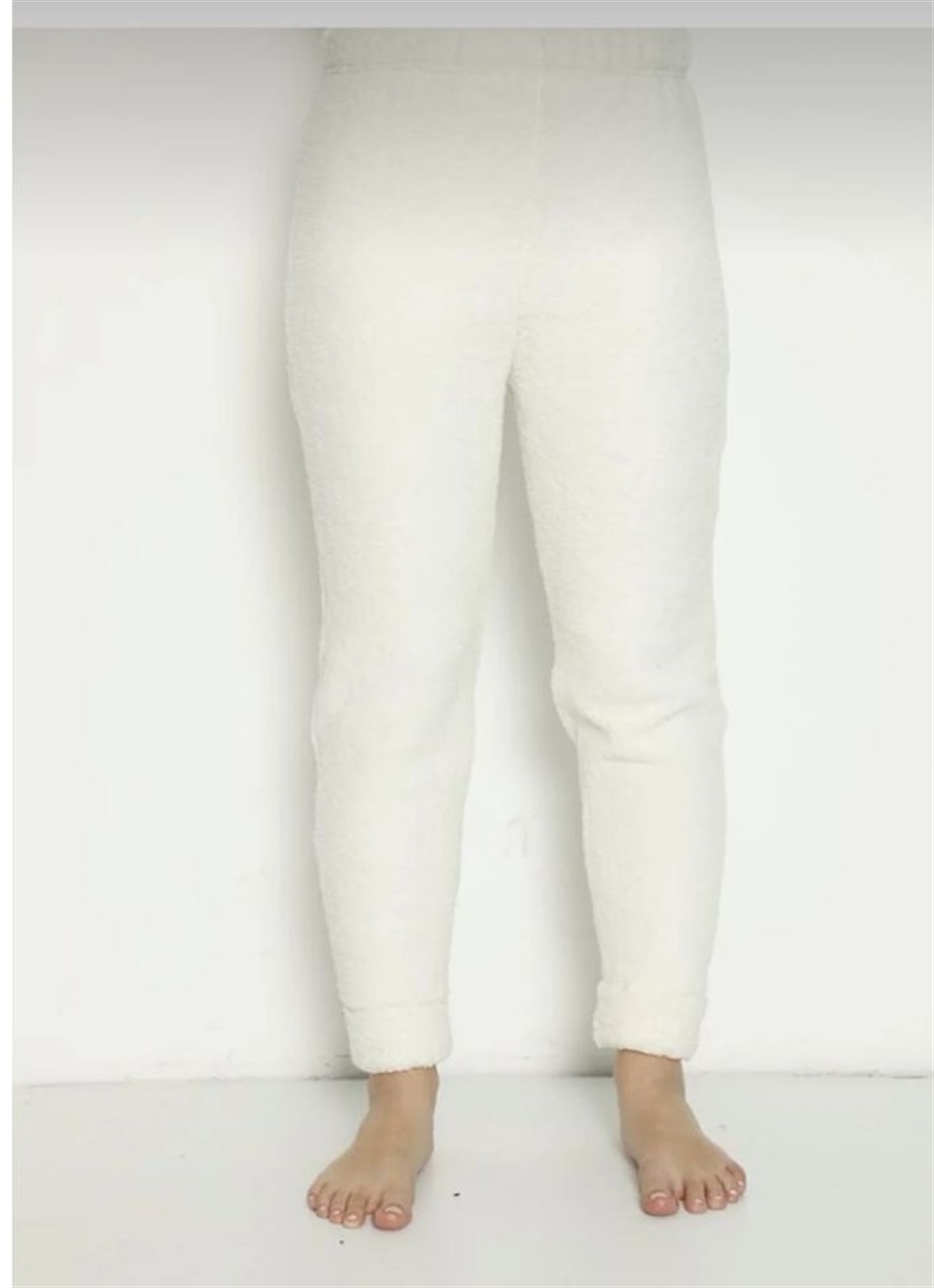 Kadın Rahat Basic Dar Paça Welsoft Peluş Kumaş Polar Pijama Eşofman Alt