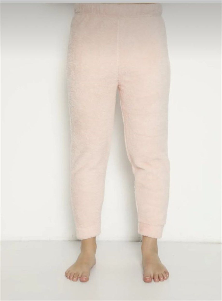 Kadın Rahat Basic Dar Paça Welsoft Peluş Kumaş Polar Pijama Eşofman Alt