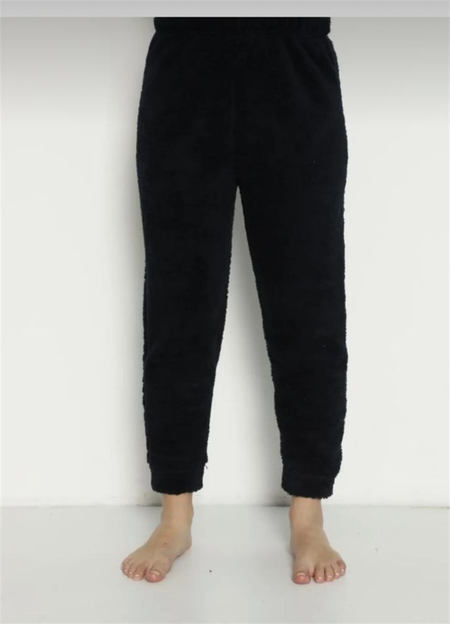 Kadın Rahat Basic Dar Paça Welsoft Peluş Kumaş Polar Pijama Eşofman Alt