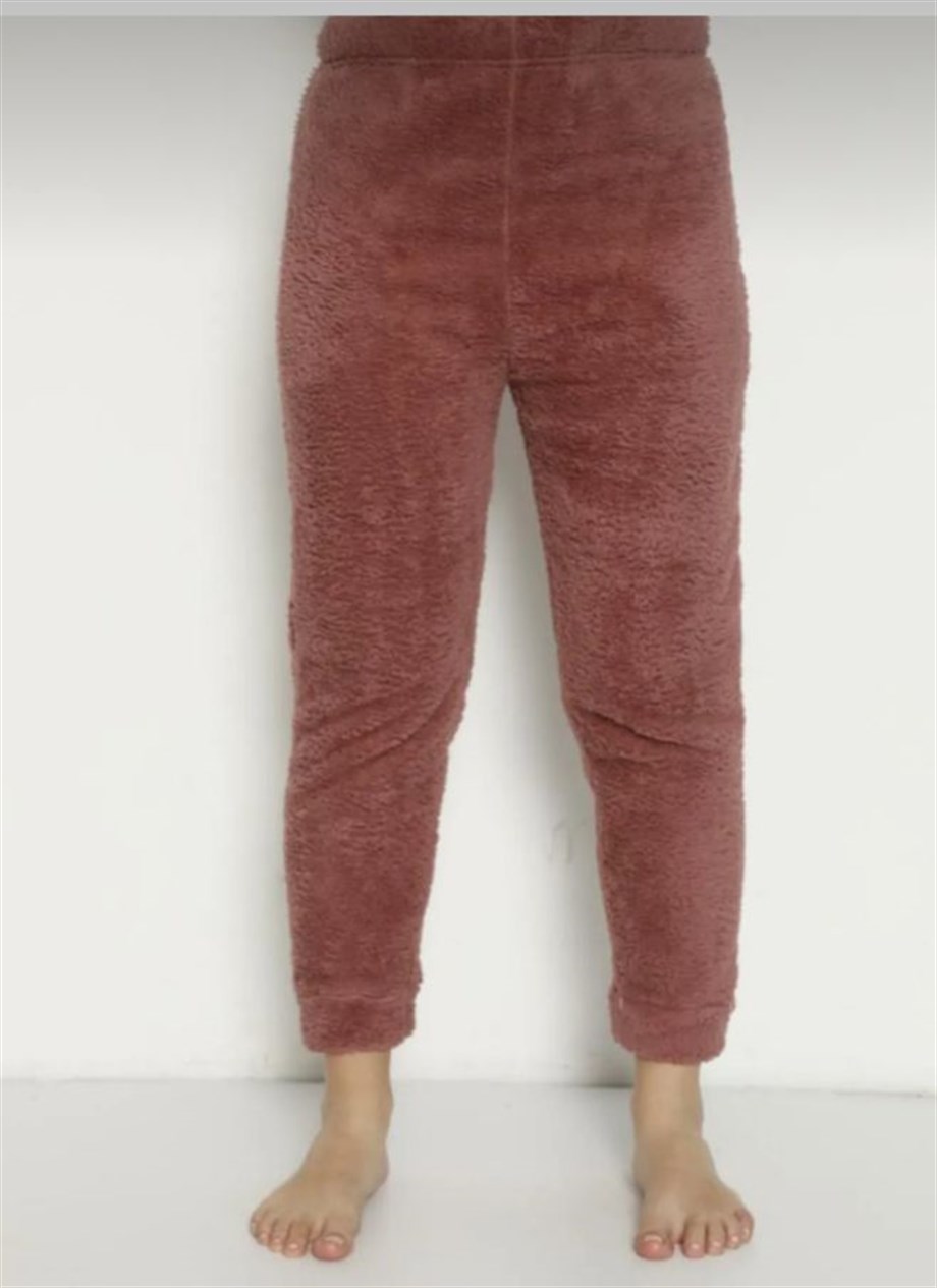 Kadın Rahat Basic Dar Paça Welsoft Peluş Kumaş Polar Pijama Eşofman Alt