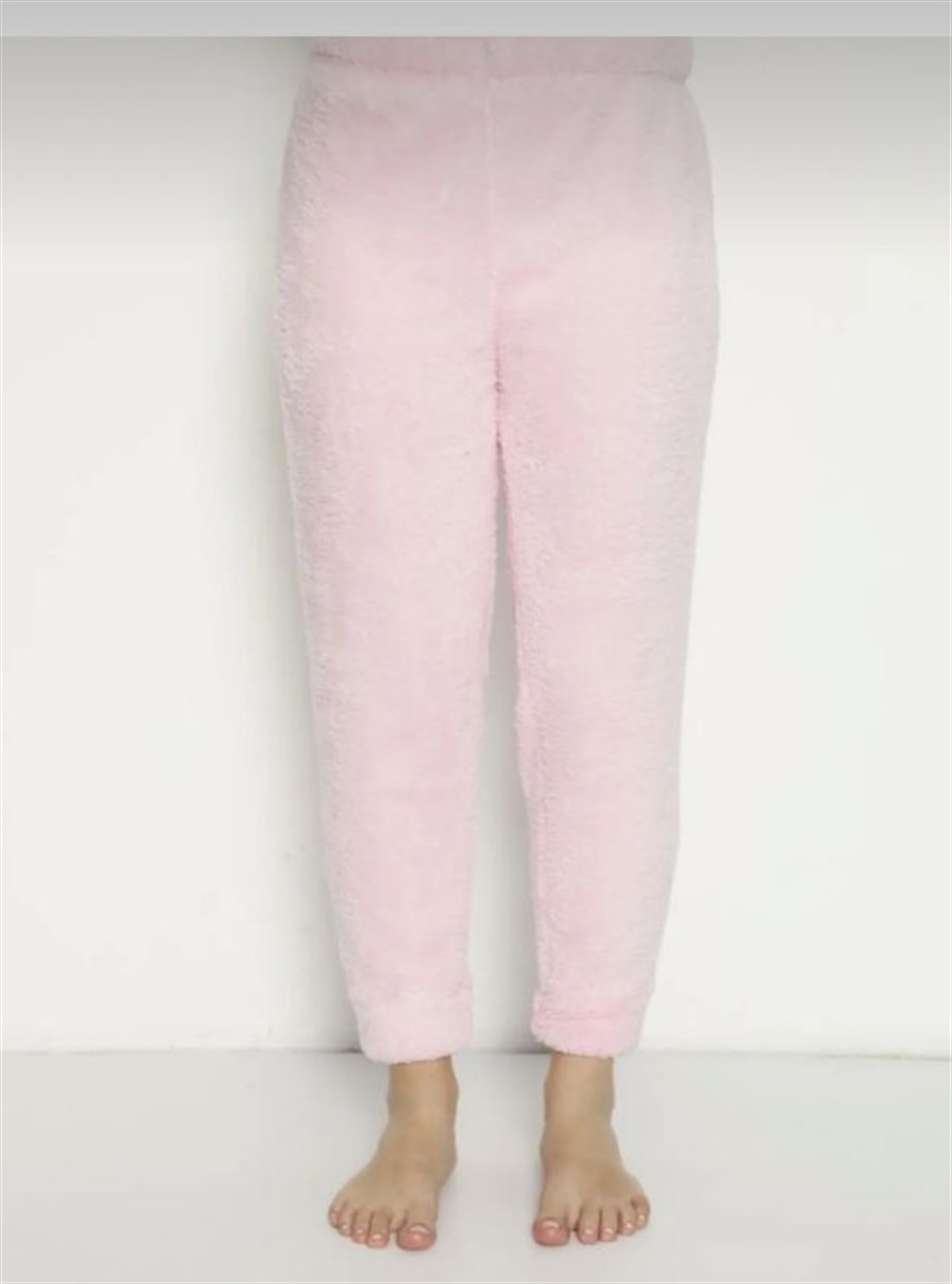 Kadın Rahat Basic Dar Paça Welsoft Peluş Kumaş Polar Pijama Eşofman Alt