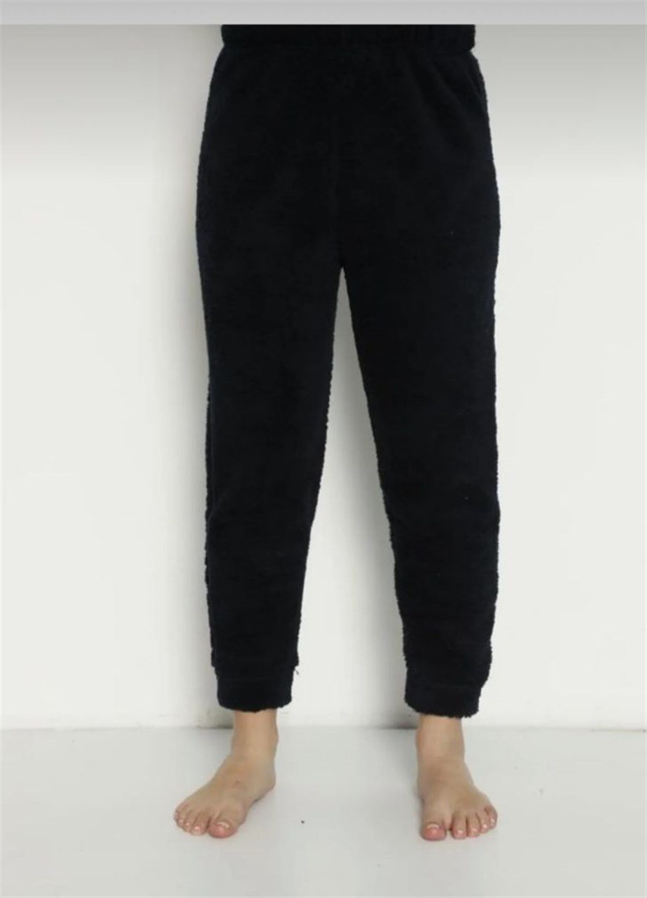 Kadın Rahat Basic Dar Paça Welsoft Peluş Kumaş Polar Pijama Eşofman Alt