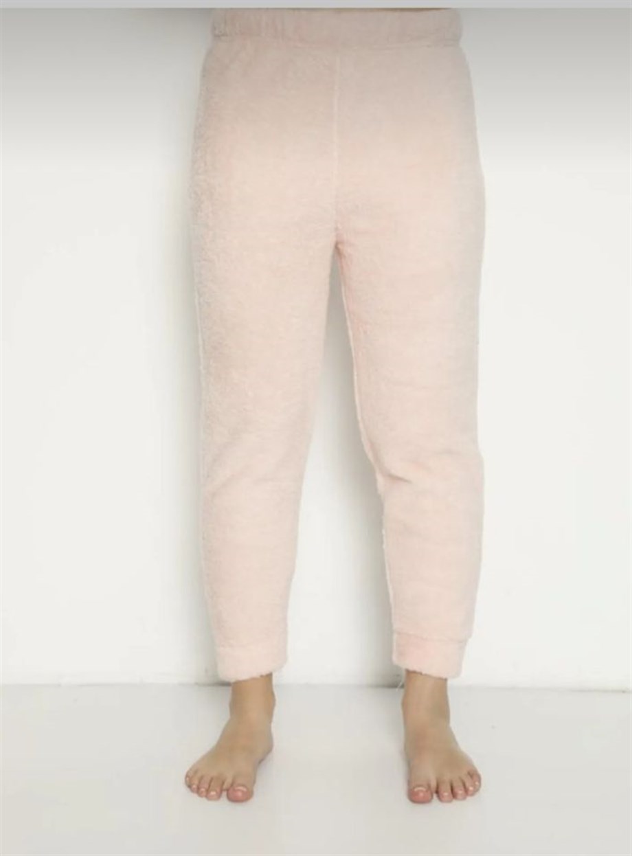Kadın Rahat Basic Dar Paça Welsoft Peluş Kumaş Polar Pijama Eşofman Alt