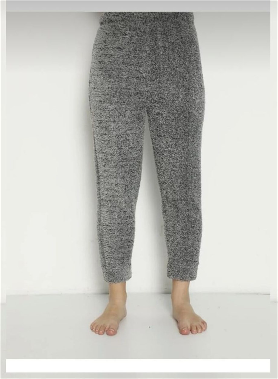 Kadın Rahat Basic Dar Paça Welsoft Peluş Kumaş Polar Pijama Eşofman Alt