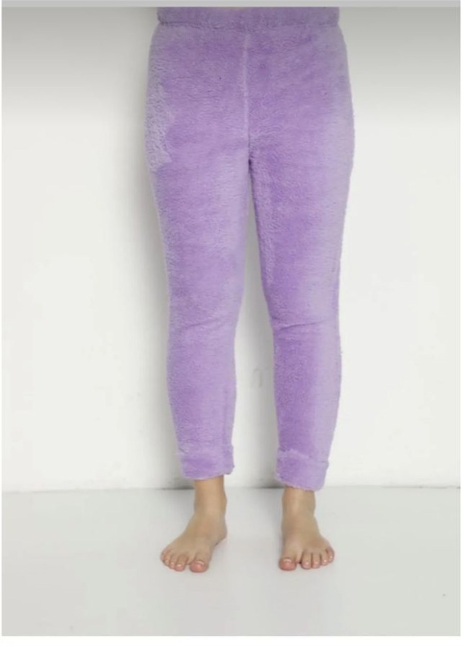 Kadın Rahat Basic Dar Paça Welsoft Peluş Kumaş Polar Pijama Eşofman Alt