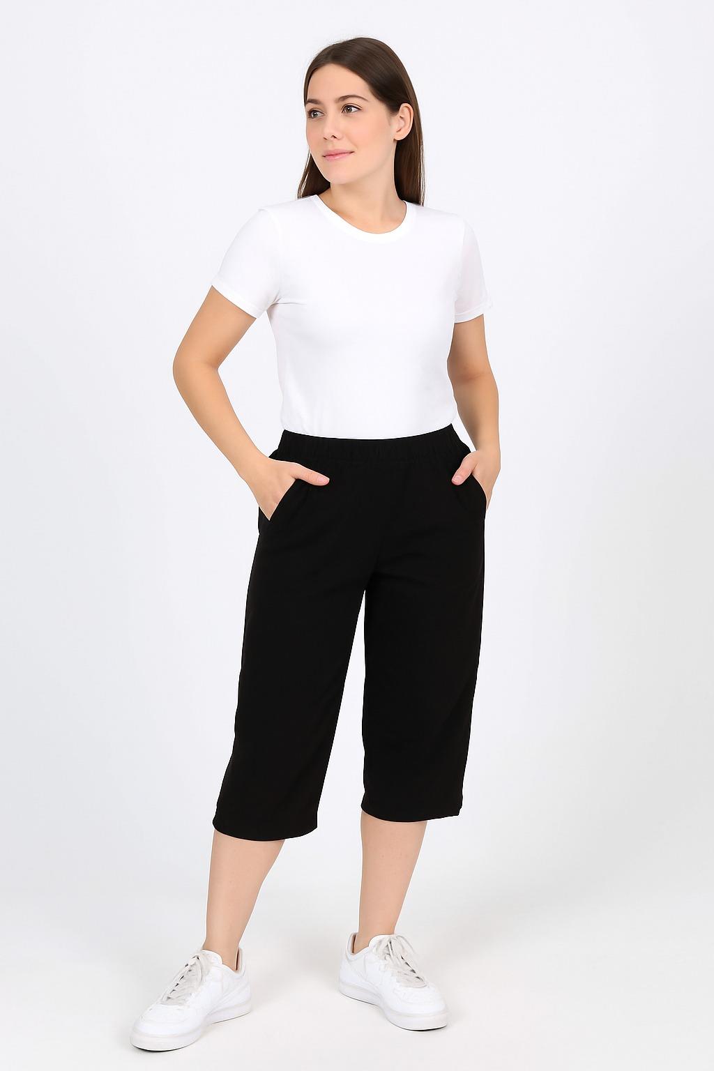 Kadın Rahat Kalıp Siyah Keten Hambez Kapri – Yazlık Günlük Model