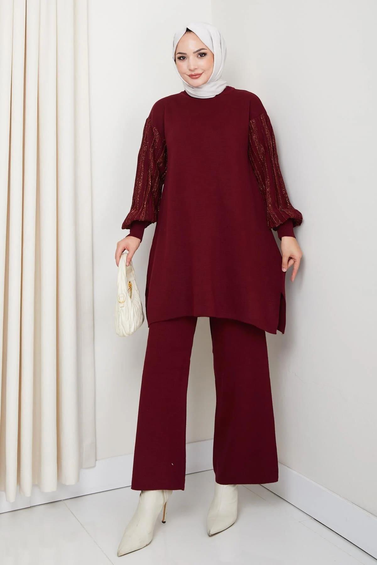 Kadın Salaş Model Kolu Desenli Tesettür Triko Tunik